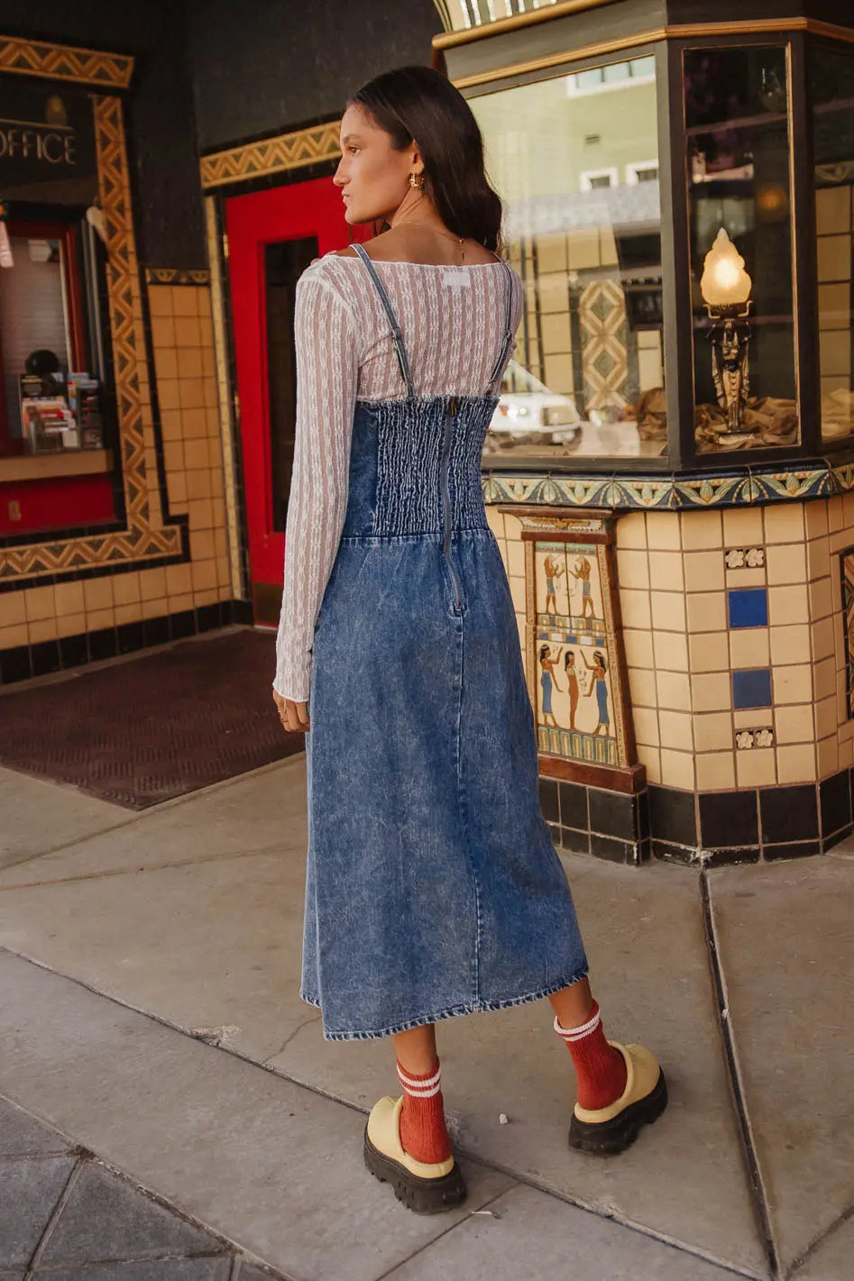 Marisol Denim Midi Dress for Women - Vintage Blue Denim A-Line Skirt Dress | Perfect for Casual Outings, Date Nights & Summer Vacations