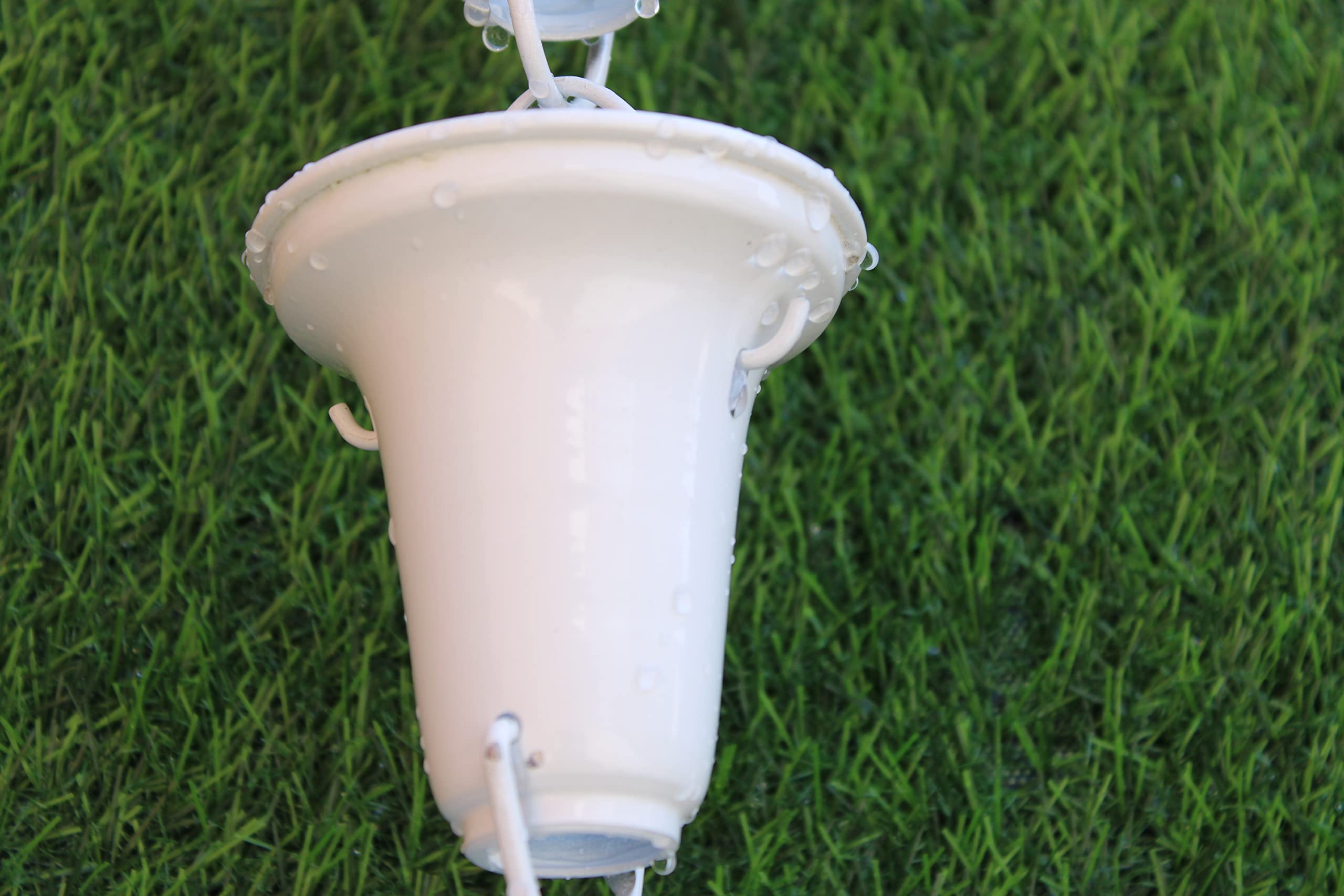 KAM Home Flared Cups Rain Chain with Brass Bolt Gutter Adapter - 10 Pack White Decorative Rainwater Diverter for Garden, Patio & Downspout Drainage System