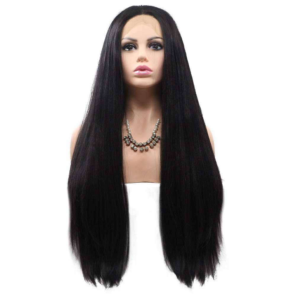 WAPBENG Black Long Straight Synthetic Wigs for Women - European & American Style Dyed Wig Set with Fashionable Curly Hair - Perfect for Cosplay, Daily Wear & Party