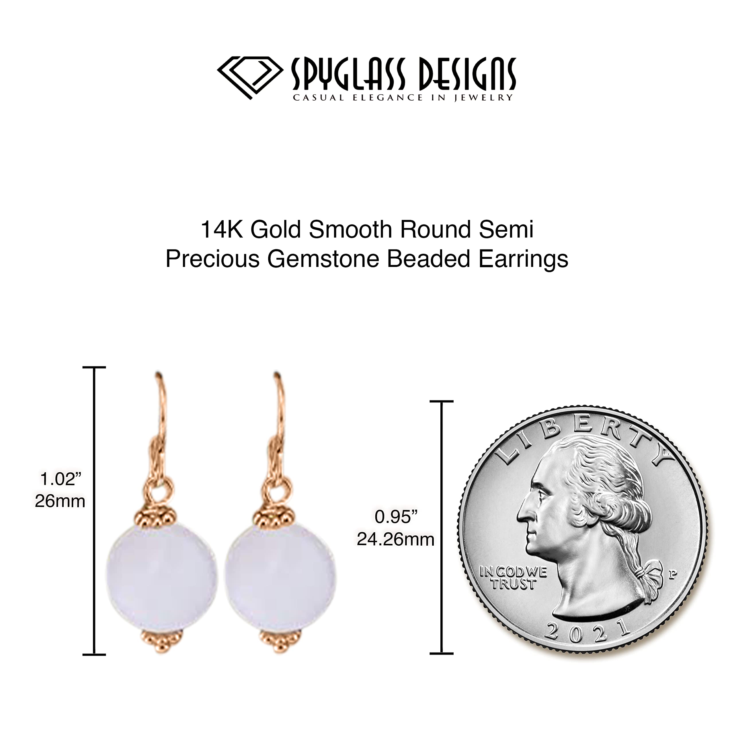 14K Rose Gold Filled Rose Quartz Earrings for Women - Smooth Round Pink Gemstone Dangle Drop Earrings with Gold Beaded Accents | Everyday Jewelry, Gift for Her, Valentine's Day, Anniversary