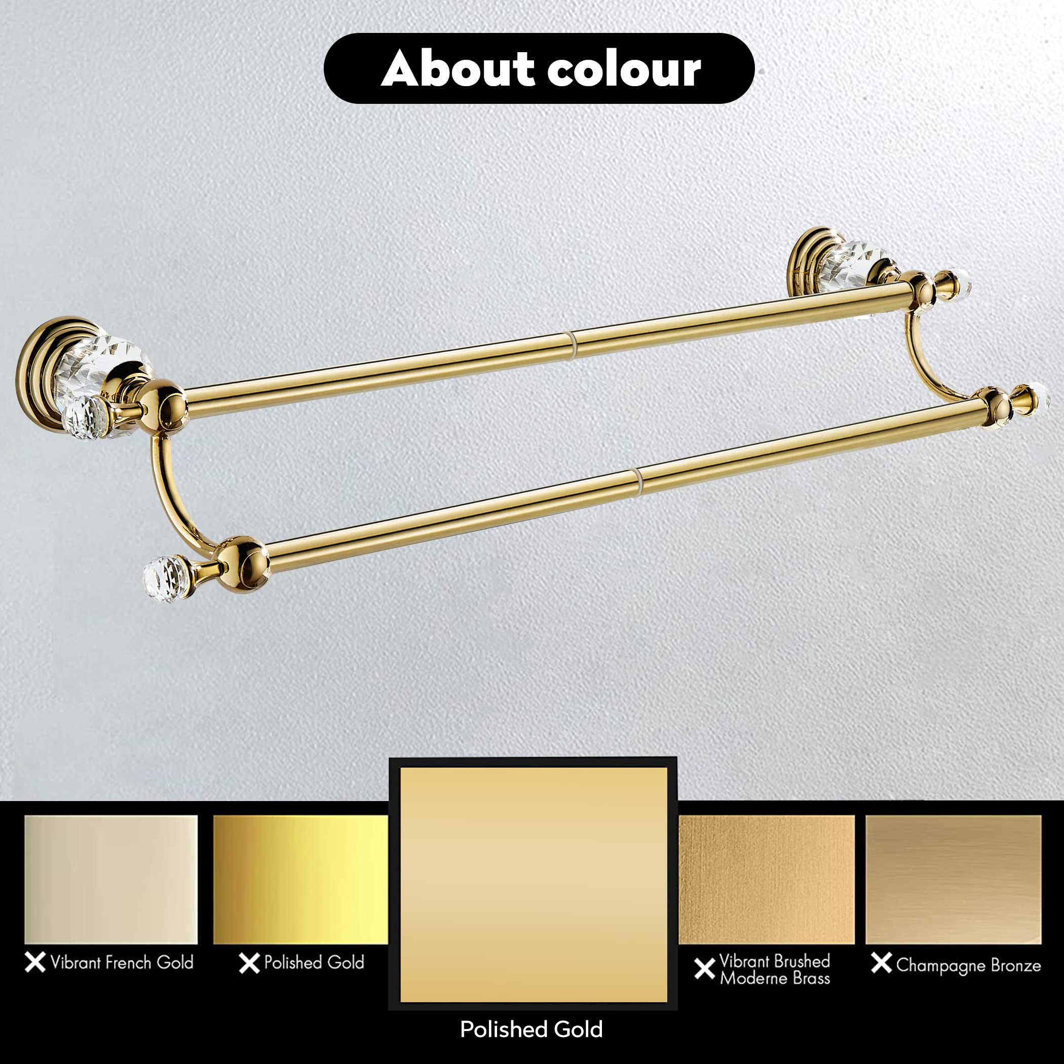 WINCASE Adjustable Gold Towel Bar 18-30 Inch - Crystal Double Towel Holder for Bathroom Wall Mount - Perfect for Spa, Hotel & Luxury Home Decor