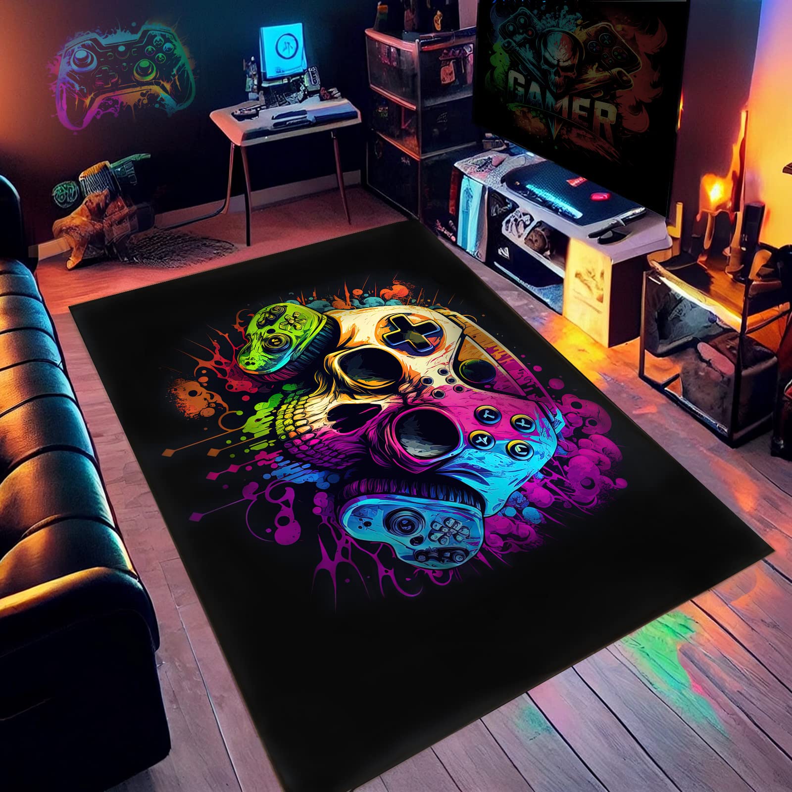 36x24 Inches Gaming Rug for Boys Bedroom & Game Room - Non-Slip E-Sports Carpet for PC Gaming Setup, Console Gaming Area, and Living Room Decor
