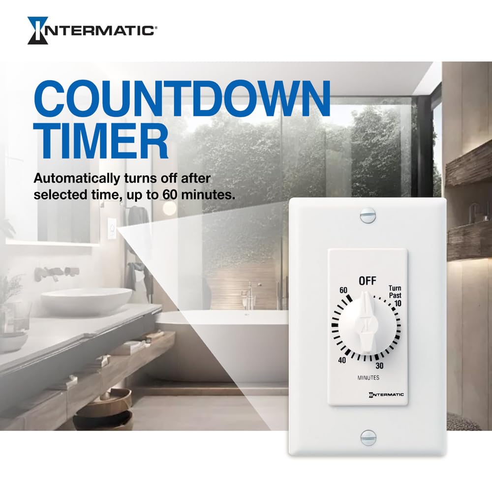 Intermatic SW60MWK 60-Minute Spring Wound Timer, White - Energy-Saving Mechanical Timer for Lights, Fans & Appliances - Easy Install & Operation - Perfect for Home, Office & Outdoor Use