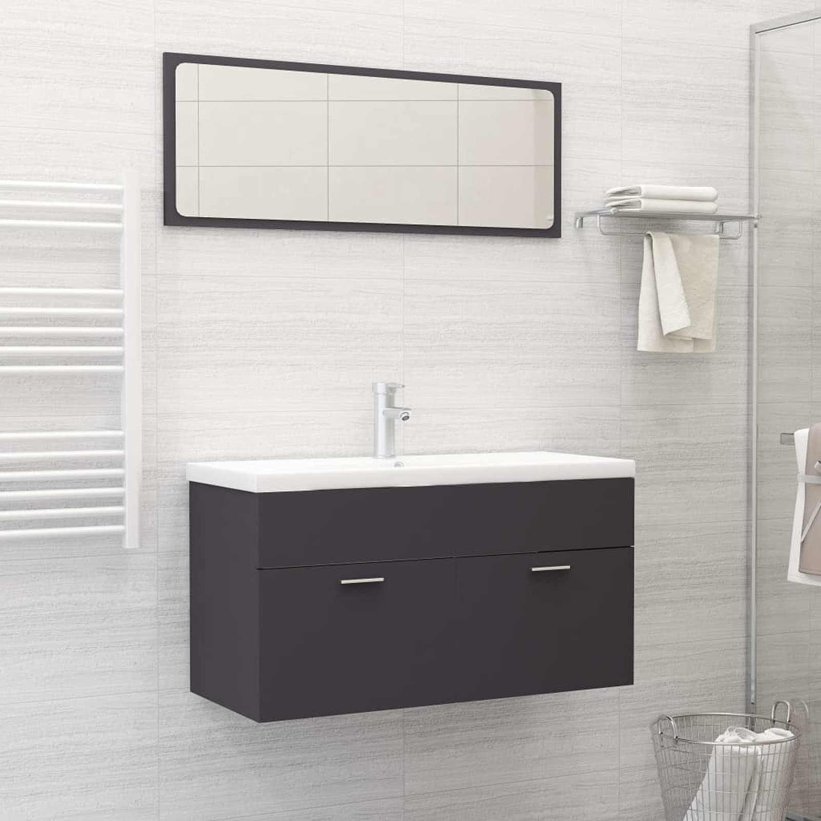 Festnight 2-Piece Bathroom Vanity Set with Mirror & Storage Cabinet - Gray Chipboard for Small Bathrooms | Space-Saving Bathroom Organization Solution