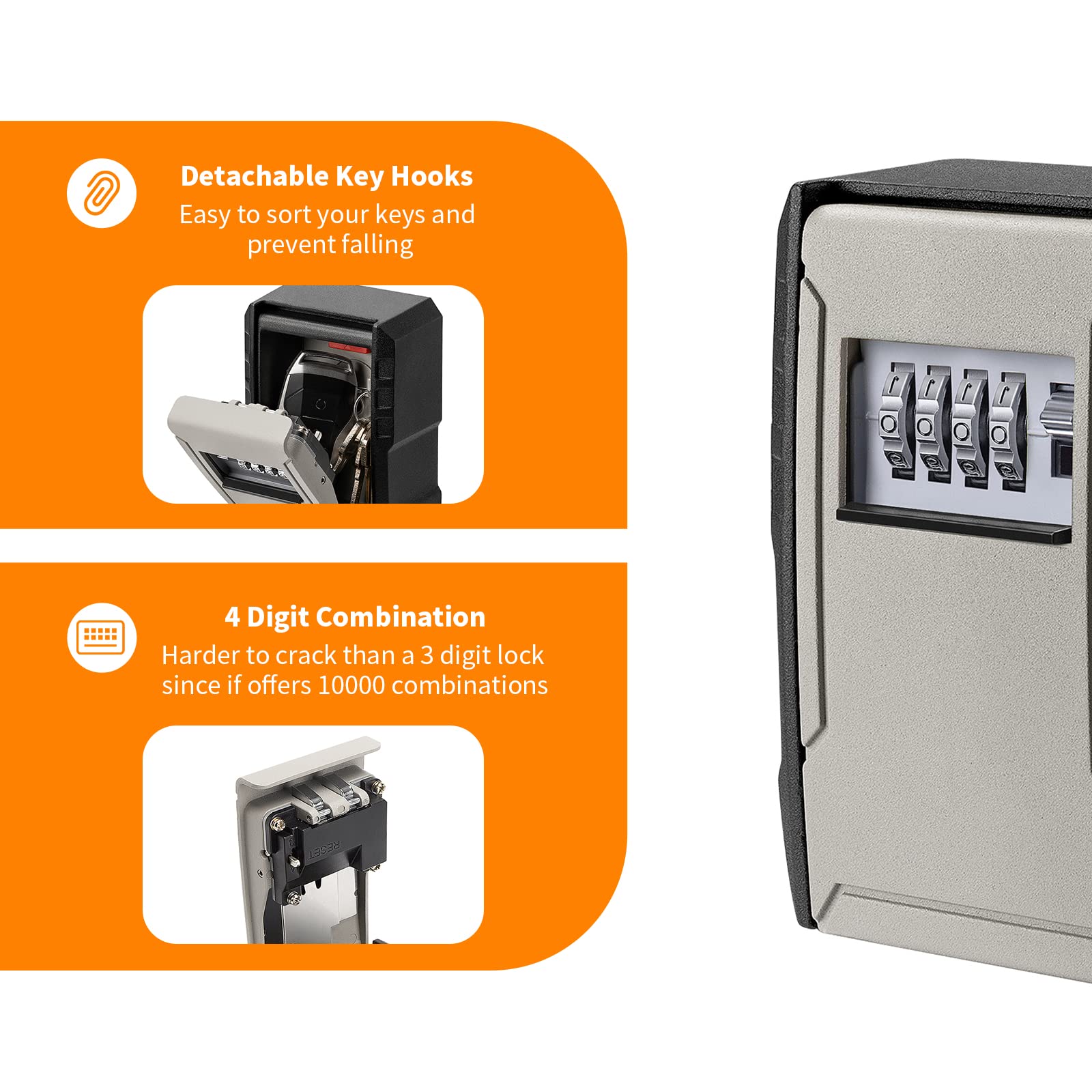 UPGRADE Extra Large Key Lock Box - Heavy Duty Weatherproof Wall Mount Key Safe for Car Keys, House Keys & Fobs - Secure Key Storage Box for Indoor & Outdoor Use - Garage, Garden, Store, Vacation Home Security (1, Grey) - Perfect for Key Exchange, Rental Properties & Emergency Access