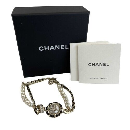 Chanel CC Faux Crystal Pearl Linked Chain Bracelet for Women | Elegant Fashion Jewelry Gift for Birthday, Anniversary & Special Occasions | Perfect for Party, Wedding & Evening Events