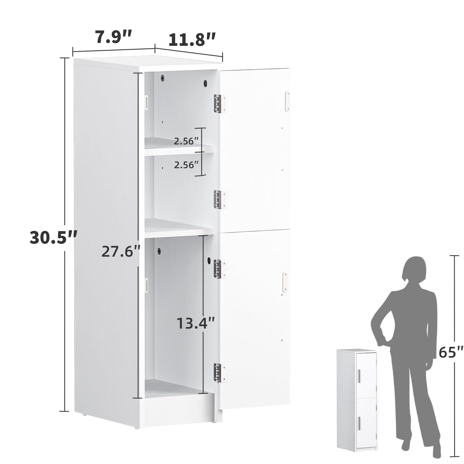 MOHOPE Small Bathroom Storage Cabinet with 2 Doors & Adjustable Shelf - White Narrow Floor Cabinet for Toilet Paper & Bath Essentials - Perfect Space-Saving Organizer for Compact Bathrooms, Apartments & Powder Rooms