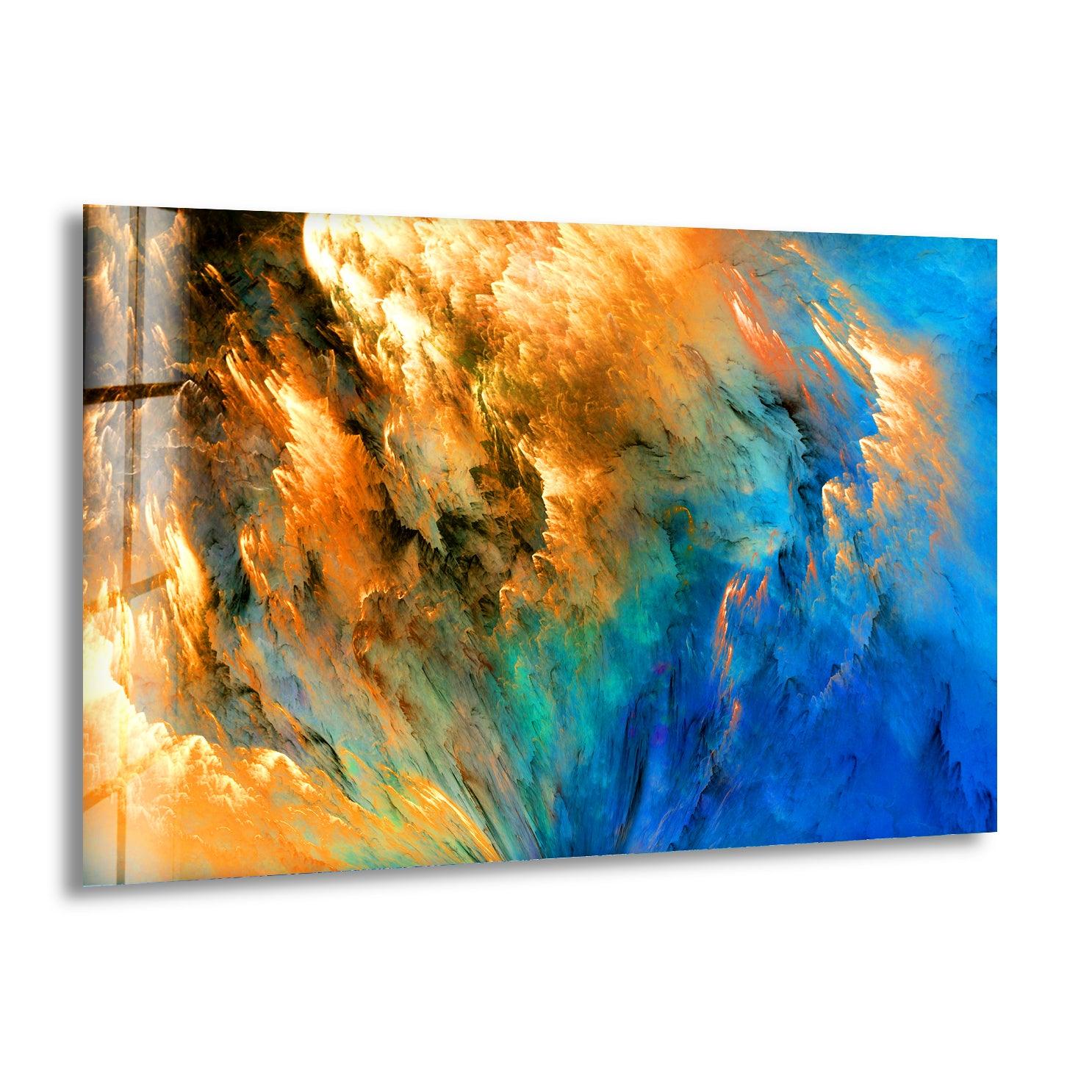 Blue Gold Alcohol Ink Glass Wall Art - Handmade Abstract Painting for Home & Office Decor - Perfect for Living Room, Bedroom, or Gift