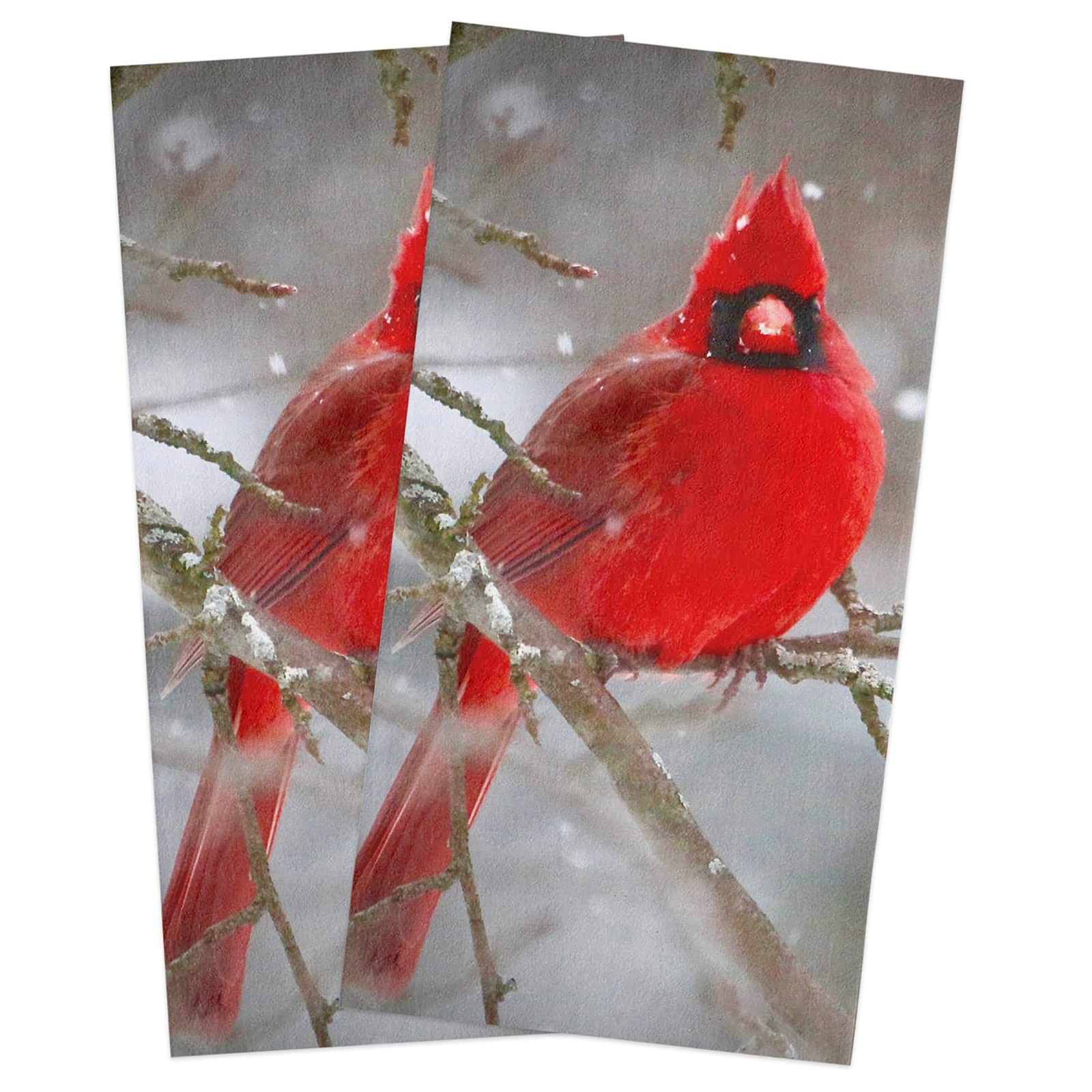 **Premium Cotton Kitchen Towels Set of 2 - Absorbent & Reusable Dishcloths with Cardinal Bird Christmas Design (18x28 Inch) - Perfect for Holiday Decor, Dish Drying, Hand Wiping & Bar Cleaning**