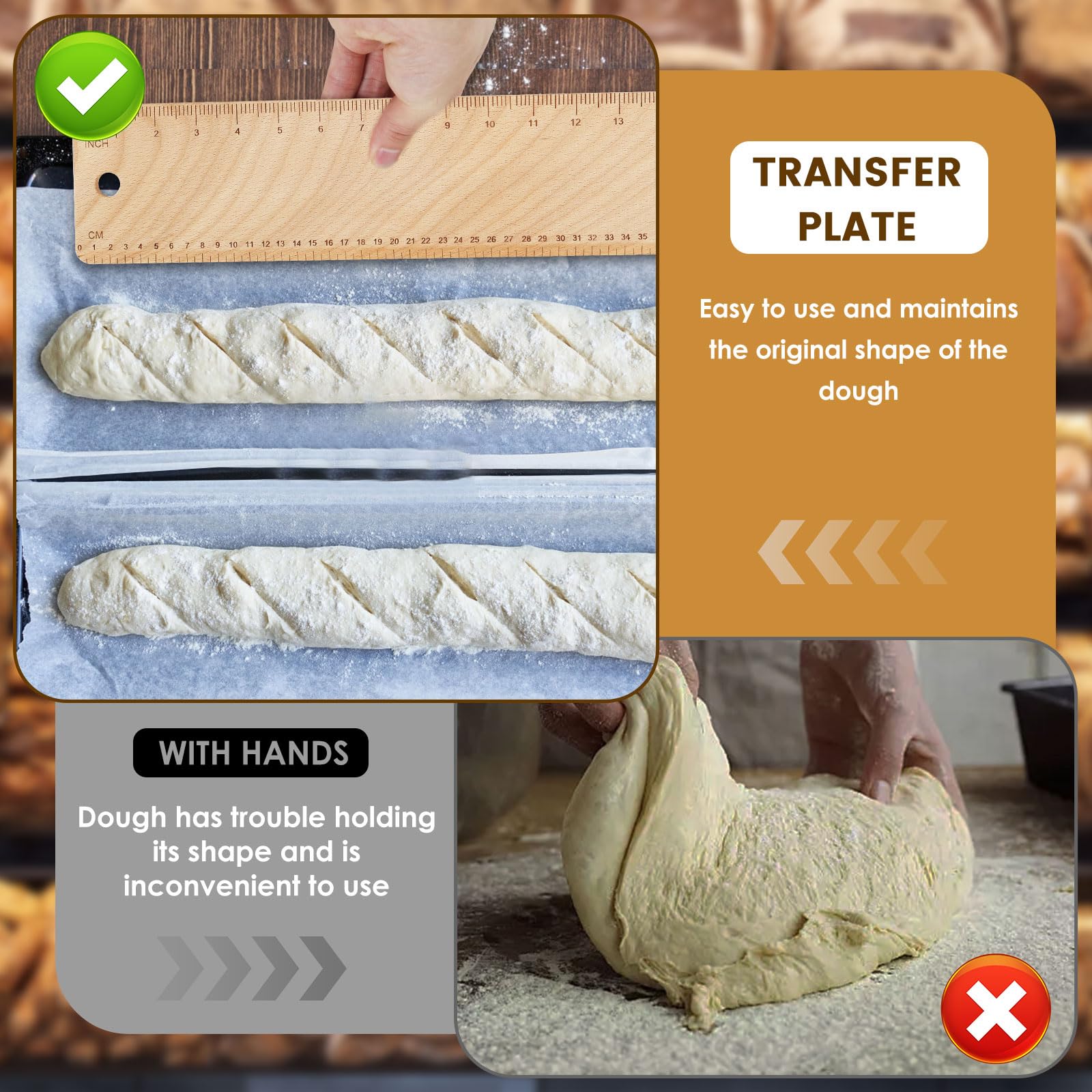 Premium Beech Wood French Bread Transfer Peel - 22.83x3.94x0.2in Rustic Baking Tool for Artisan Bread, Pizza & Pastries - Perfect for Home Bakers & Professional Kitchens