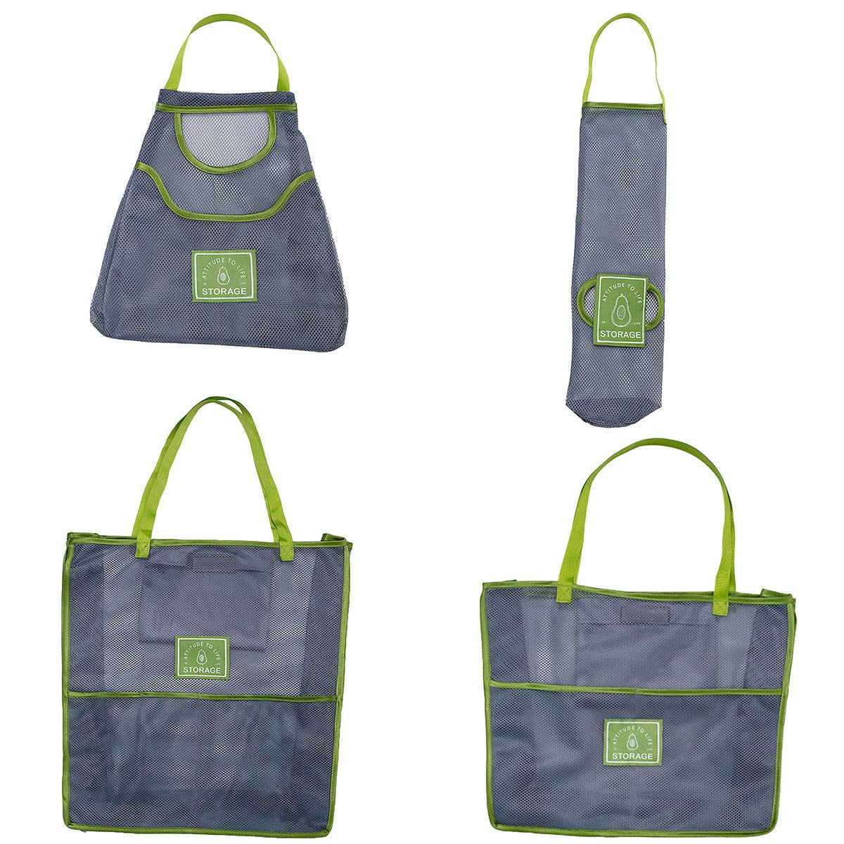 4-Pack Large Mesh Produce Bags - Washable & Reusable Hanging Storage for Fruits, Vegetables, Garlic, Onions, Potatoes | Perfect for Kitchen, Pantry Organization & Farmers Market Shopping