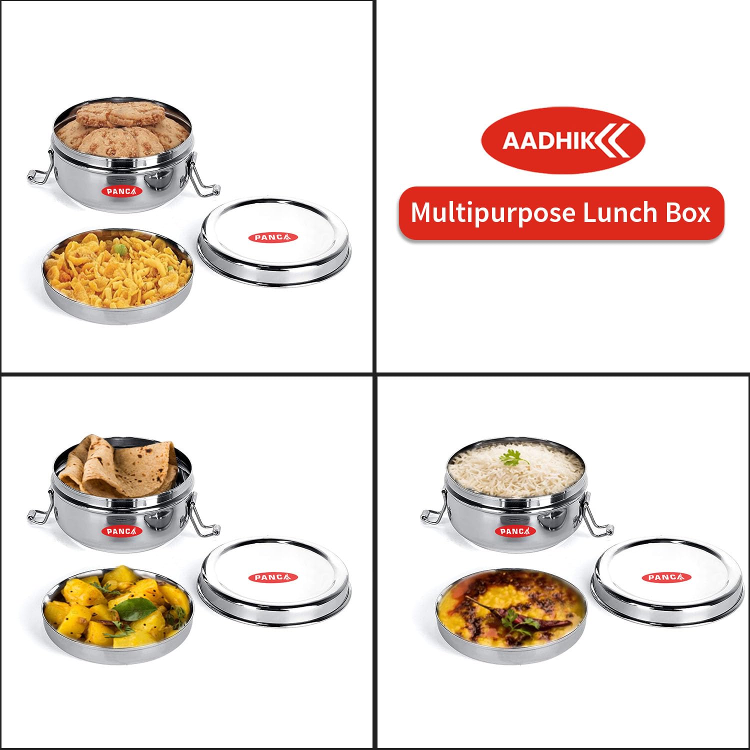AADHIK 600ml Stainless Steel Lunch Box - 2 Tier Insulated Tiffin Container for School, Office & Travel | BPA-Free, Leak Proof Food Storage | Perfect for Meal Prep, Picnics & Daily Use