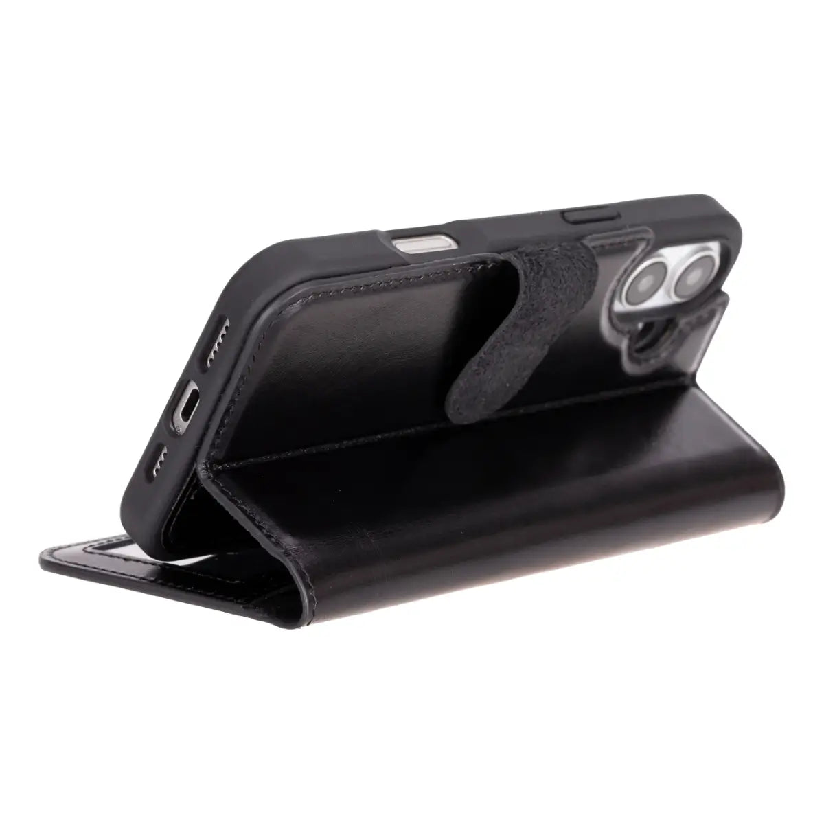 Premium Black Leather Wallet Case for iPhone 16 - Slim Protective Cover with RFID Blocking & Card Slots | Perfect for Everyday Use, Travel & Business Meetings