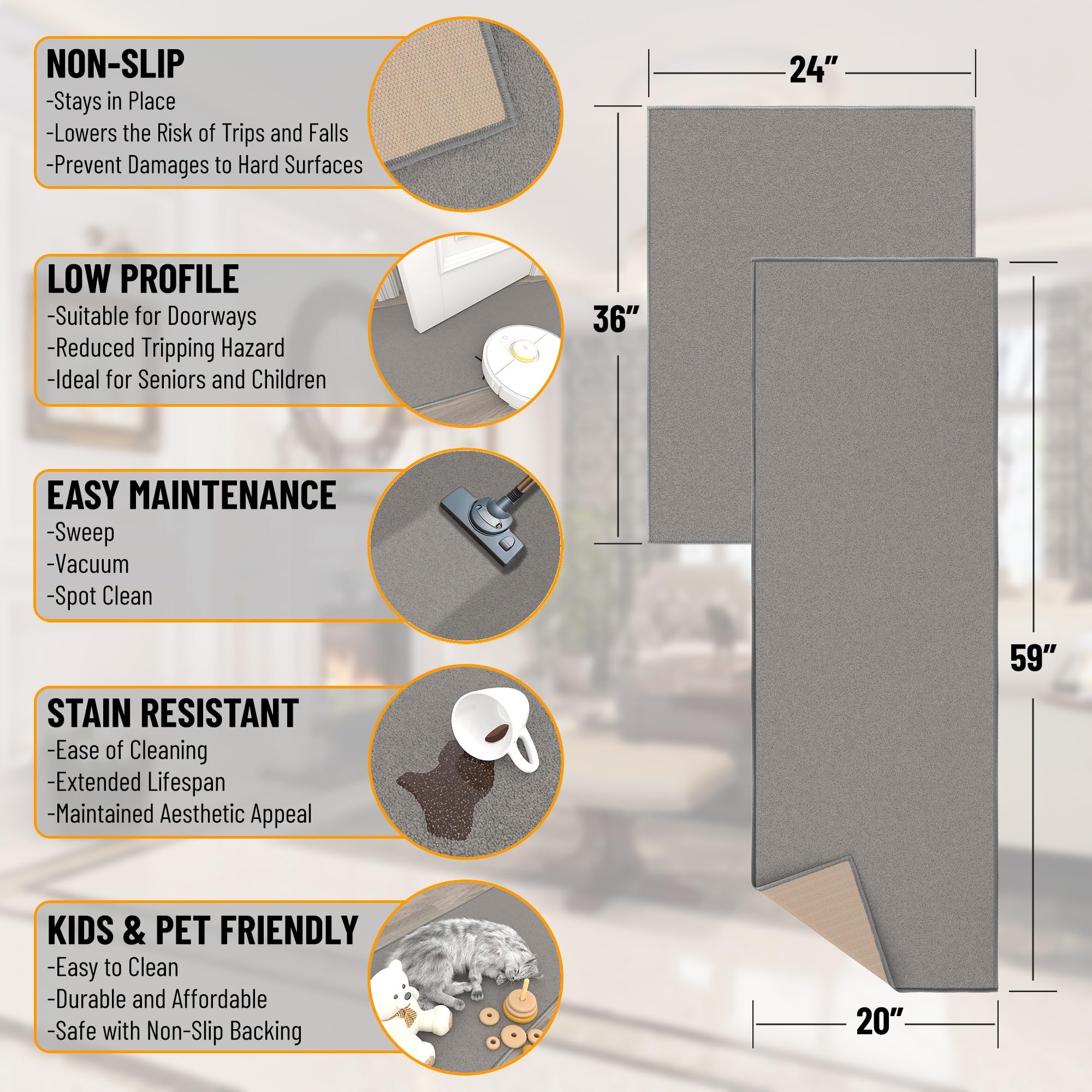 Ottomanson Non-Slip Kitchen Rug Set of 2 - 20