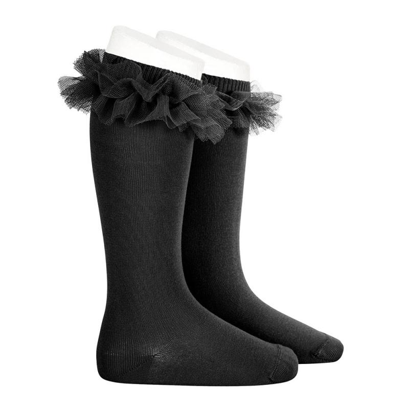 Black Tulle Knee High Socks for Women - Sheer Lace Dress Socks - Elegant & Comfortable Fashion Hosiery - Perfect for Weddings, Parties, and Cosplay