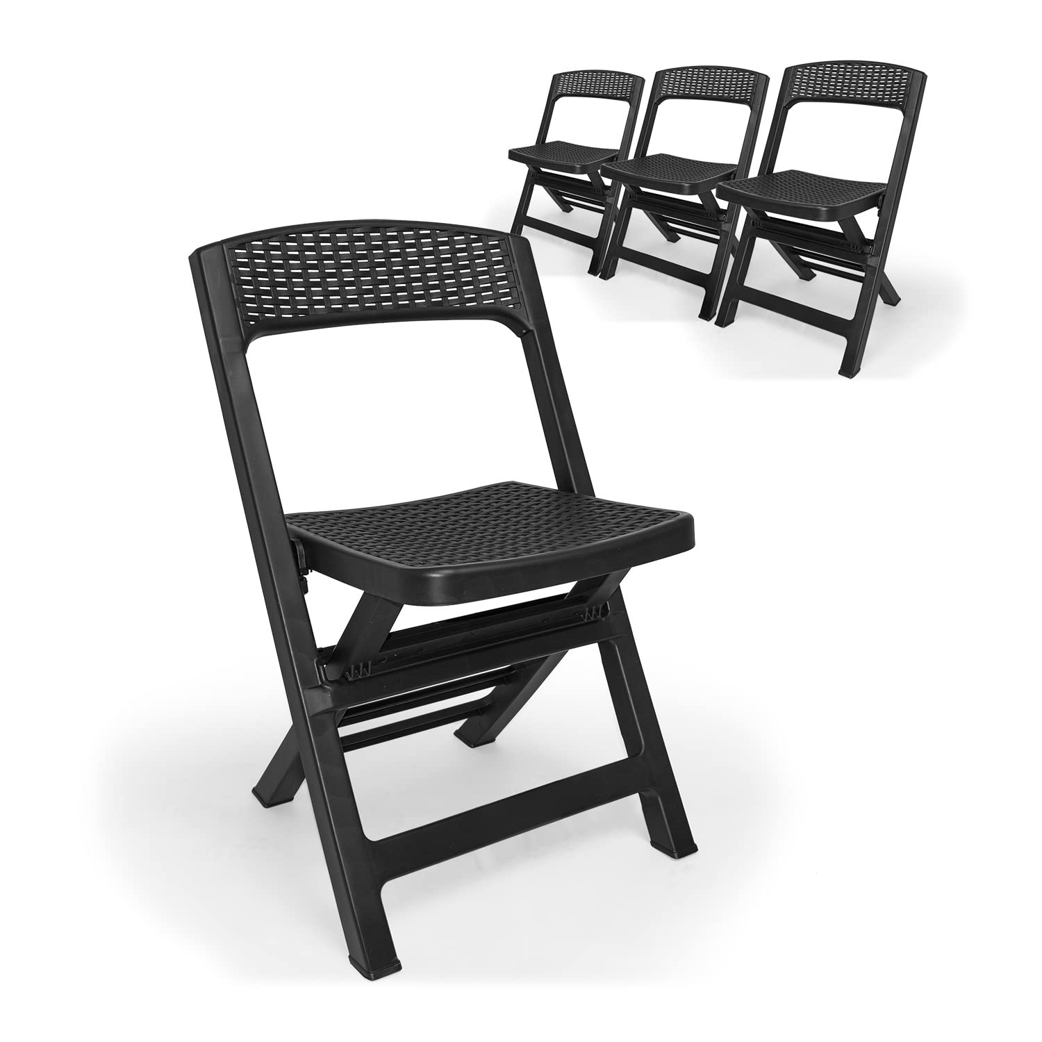 4-Piece Folding Rattan Patio Dining Chairs Set - Outdoor Garden Furniture, Anthracite Gray - Perfect for Backyard BBQs, Poolside Lounging & Alfresco Dining