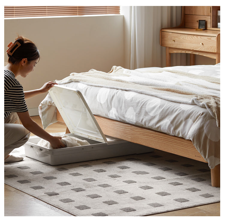 Premium Solid Oak Wood Bed Frame with Genuine Leather Headboard & Tech Fabric Upholstery - Modern Bedroom Furniture for Master Suite, Guest Room, or Apartment