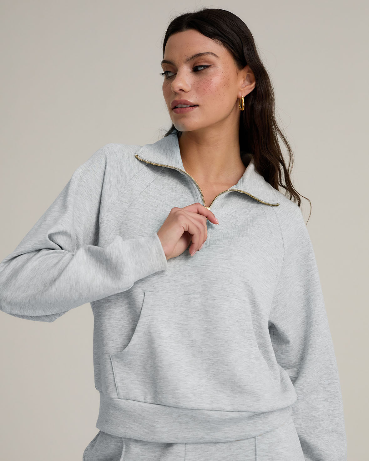 LuxeComfort Scuba Half Zip Sweatshirt for Women - Soft Fleece Pullover Hoodie, Grey Marl - Perfect for Casual Wear, Gym & Outdoor Activities