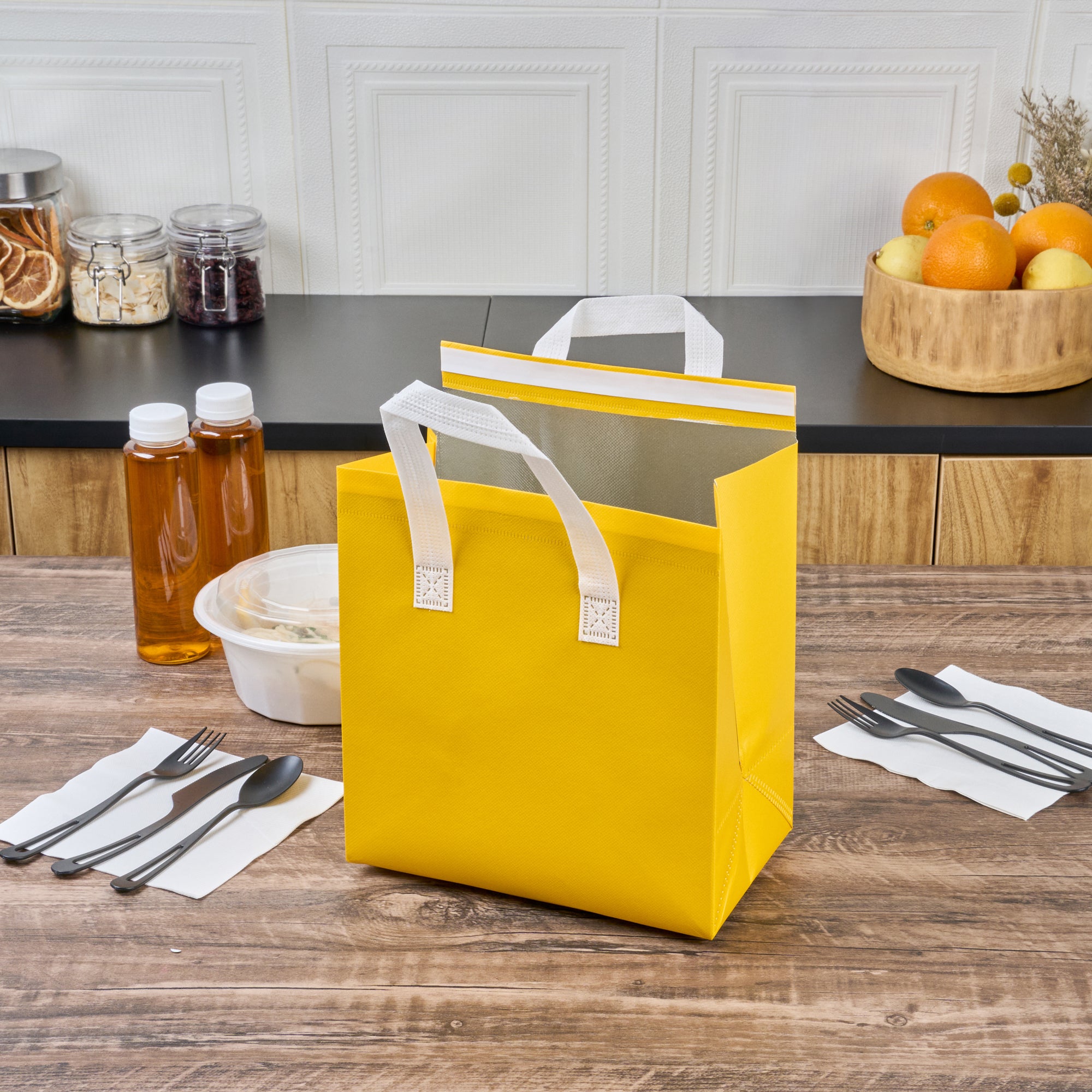 Premium Yellow Insulated Takeout Bags - Tamper Evident Food Delivery Bags (9.5