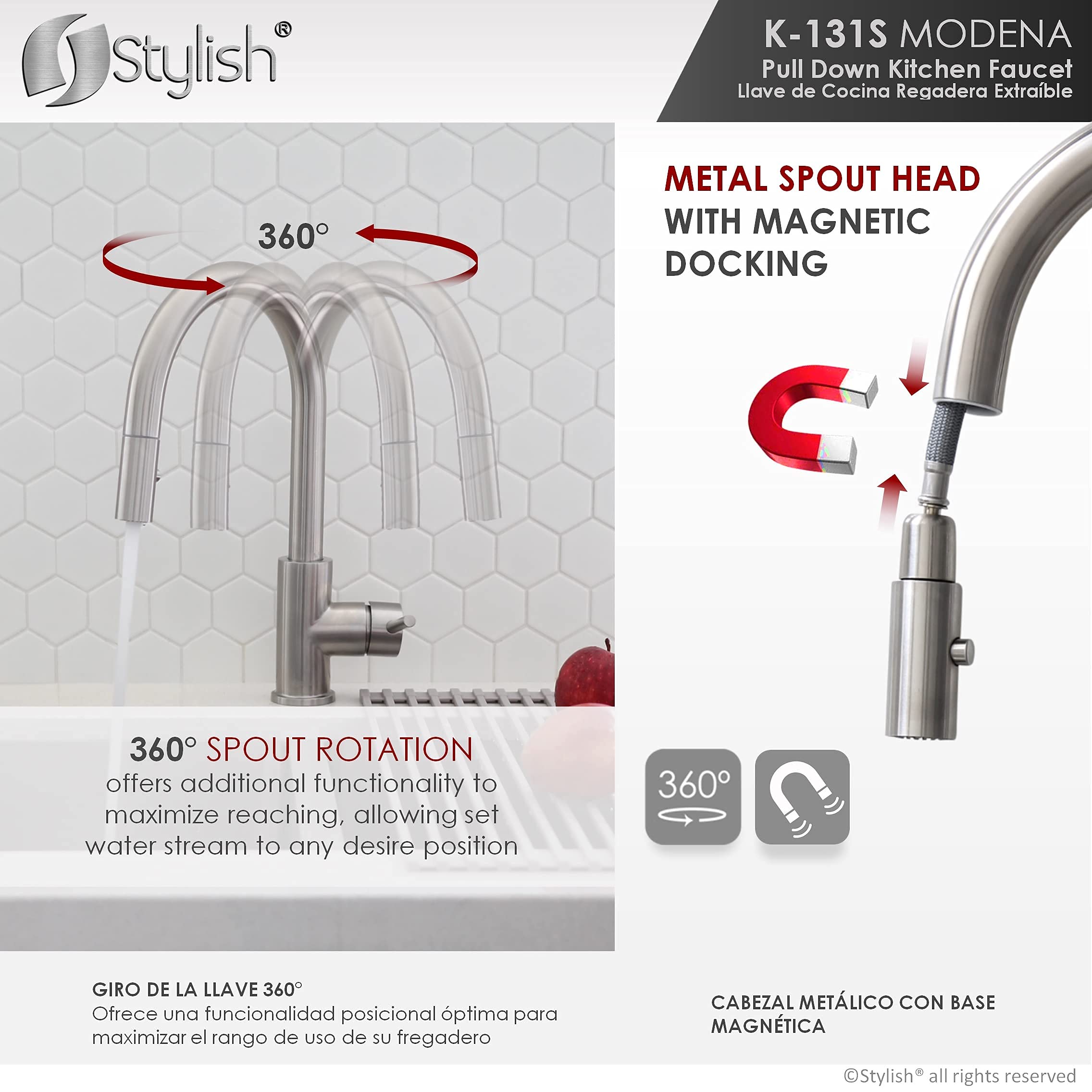 Stylish Brushed Stainless Steel Kitchen Faucet with Sprayer - Perfect for Modern Kitchens