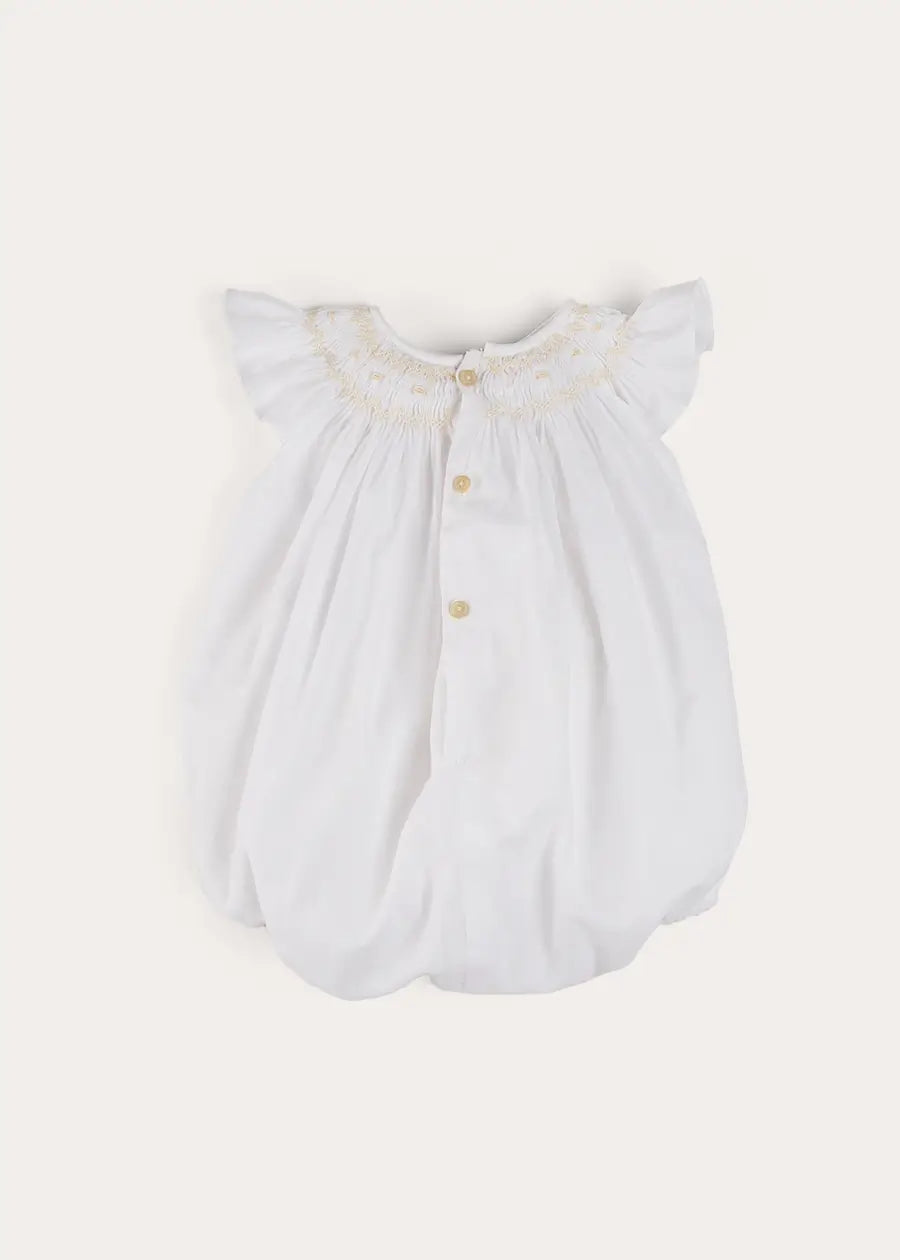 Hand Smocked Sleeveless Romper for Baby Girls - White (3-18 Months) | Perfect for Summer Outfits, Photoshoots & Special Occasions