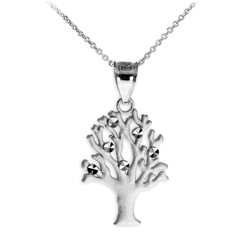 10K White Gold Tree of Life Pendant Necklace for Women Gifts