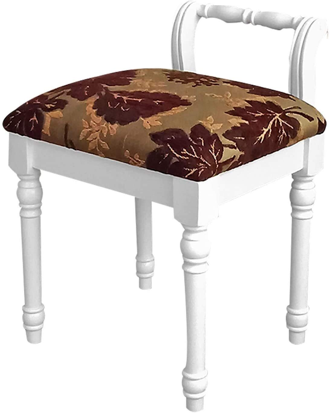 Ergonomic Vanity Stool with Wooden Legs - Low Back Makeup Dressing Table Chair for Bedroom Furniture (Cloth Upholstery) | Perfect for Makeup Application, Hair Styling & Bedroom Decor