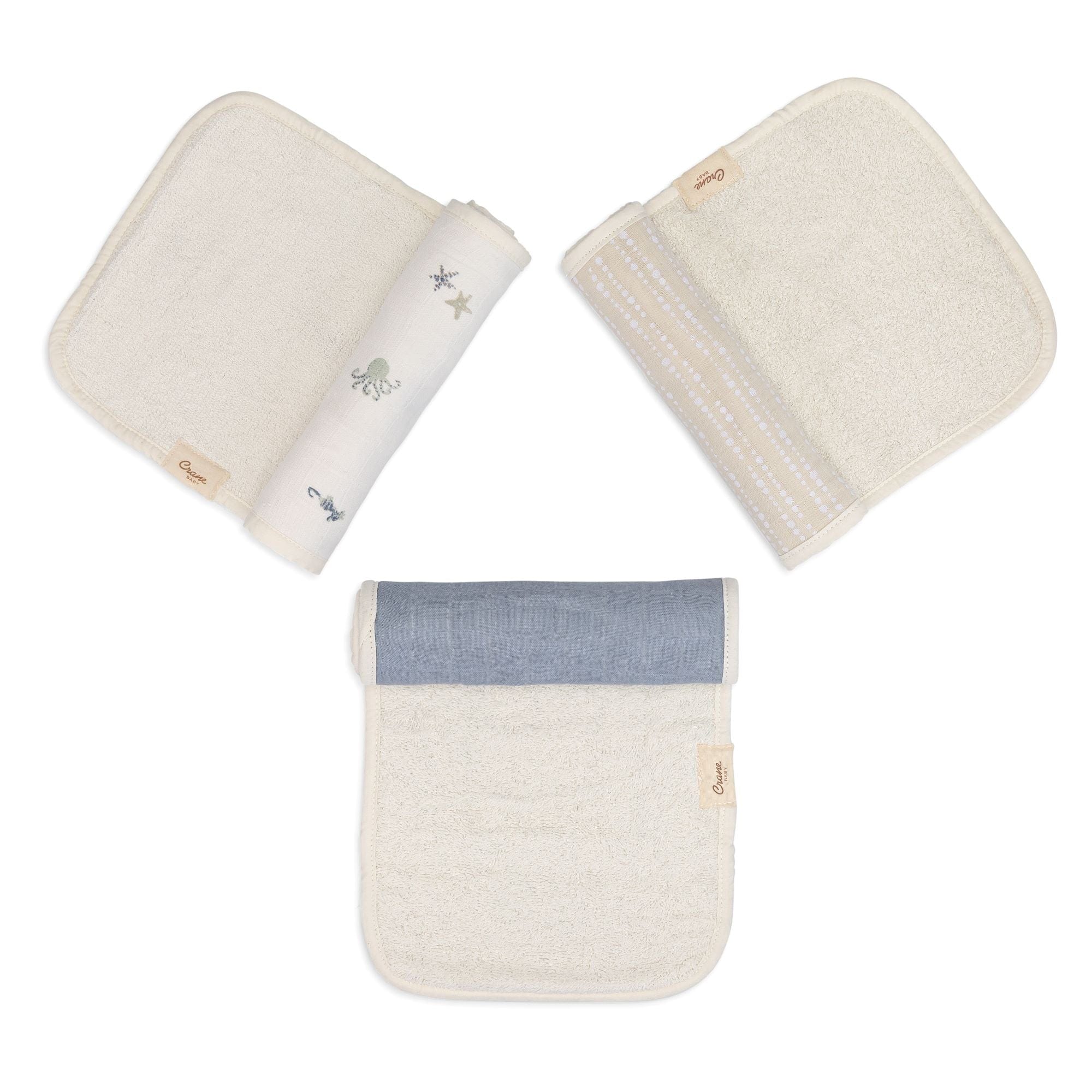 Crane Baby Cove 3-Piece Baby Burp Cloth Set - Soft Absorbent Bibs for Newborns & Infants - Perfect for Feeding, Spit-Up & Messy Moments