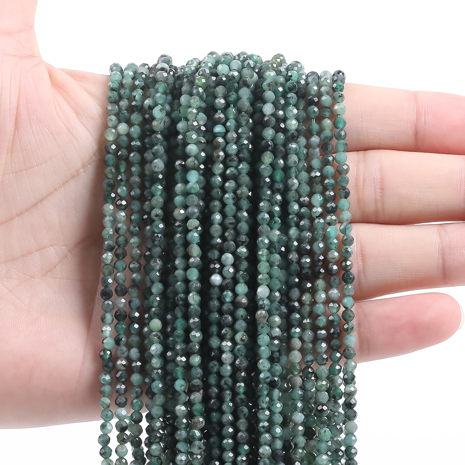 FONNEY 3mm Faceted Natural Stone Beads for Jewelry Making - AAA Quality Gemstone Beads Mix (120pcs) - Emerald, Healing Stone, Laser Cut Round Loose Beads - DIY Bracelets, Necklaces & Craft Projects - 16.5'' String
