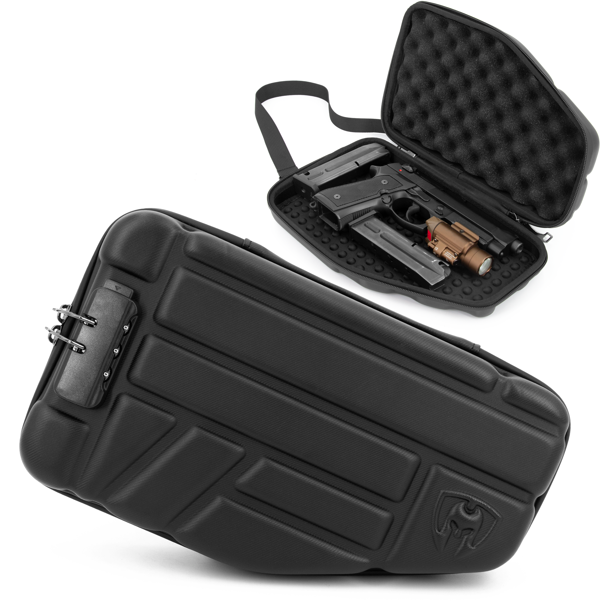 CASEMATIX Locking Pistol Case for Small to Large 9mm Handguns - Secure Gun Storage with Extra Magazine Space & Locking Zippers | Perfect for Range, Travel & Home Defense