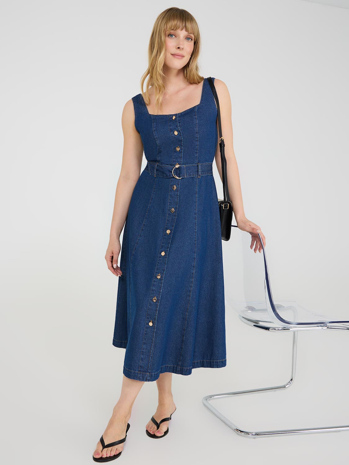 Women's Sleeveless Denim Midi Dress - Casual Summer Dress for Beach, Vacation & Street Style Fashion