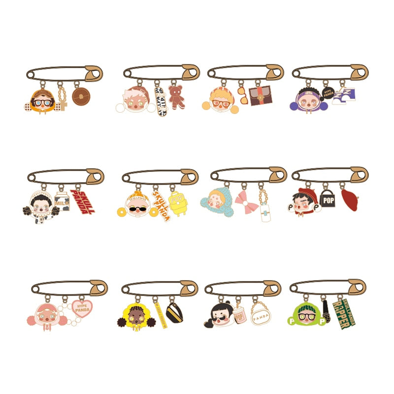 POP MART SKULLPANDA Hypepanda Series Safety Pin Badge Blind Box - Collectible Anime Character Pins for Backpacks, Jackets & Gifts - Kawaii Cute Mystery Box for Fans & Cosplay Accessories