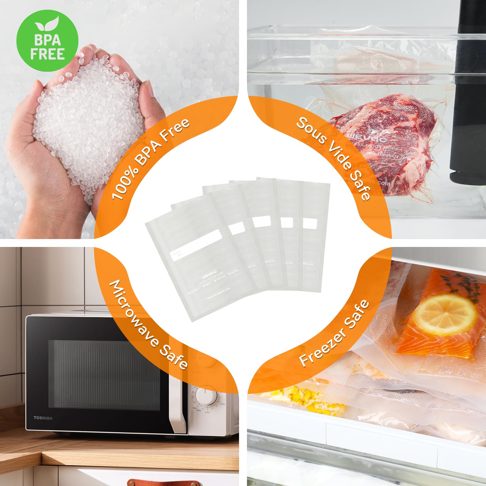 Premium 6x10 Inch Vacuum Sealer Bags - 200 Count Heavy Duty Commercial Grade Food Storage Bags | BPA Free | Ideal for Vacuum Sealing, Meal Prep, Sous Vide & Long-Term Food Preservation | Compatible with FoodSaver, Seal-a-Meal & Weston Vacuum Sealers