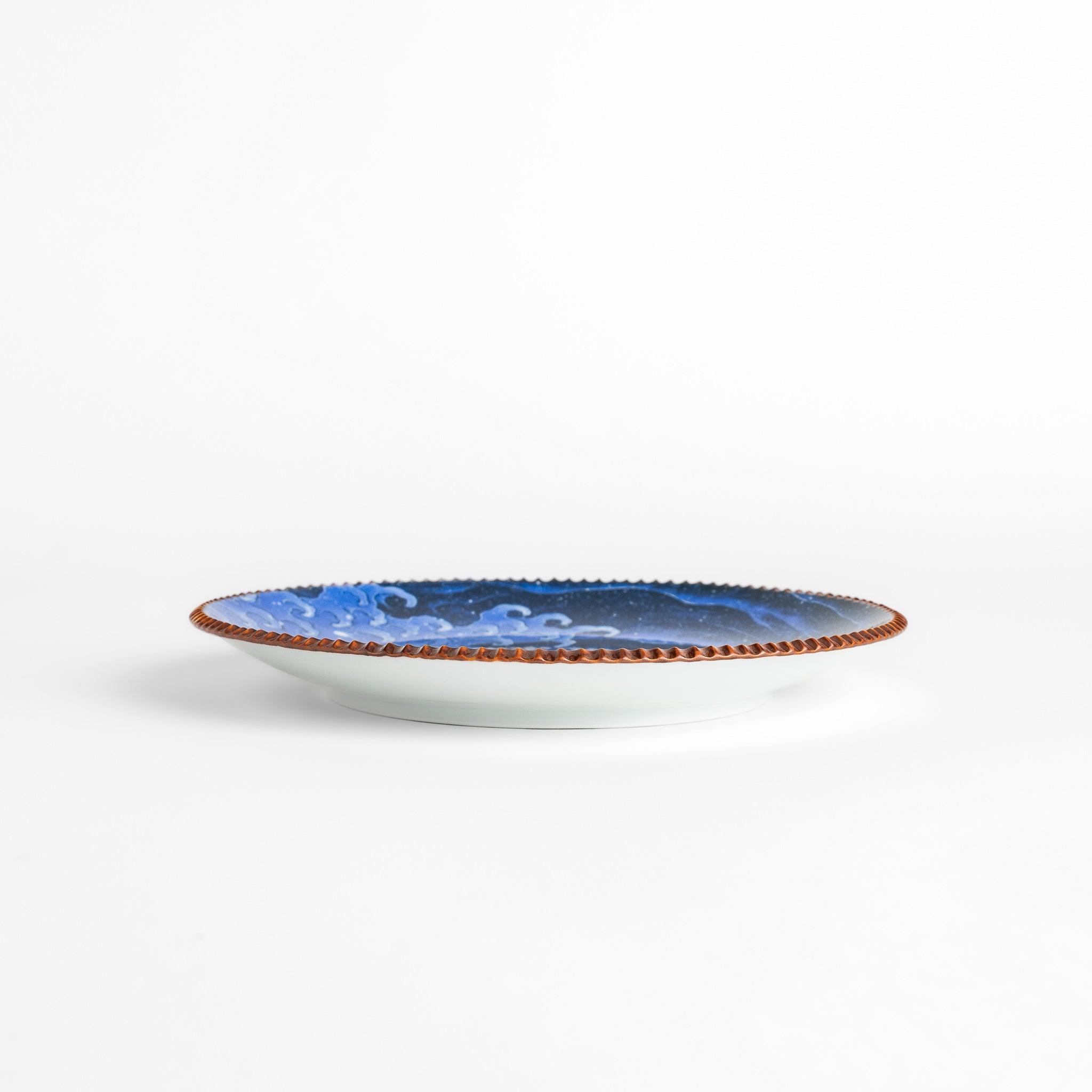 Hokusai Roaring Waves Salad Plate - Japanese Wave Design Ceramic Appetizer Dish for Sushi, Desserts & Party Serving - Perfect for Home Dining, Entertaining & Gift Giving