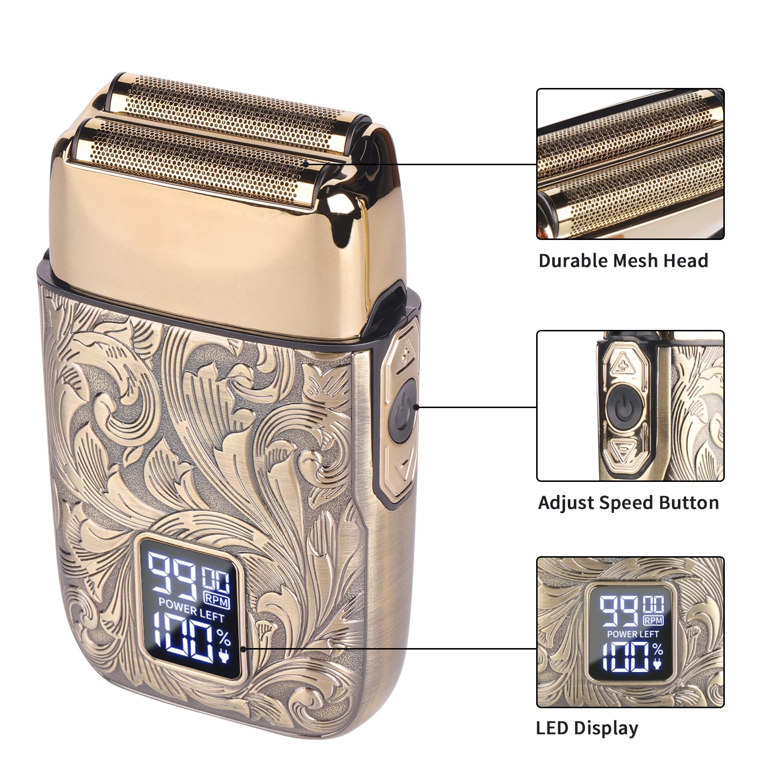 Ufree 3-Speed Cordless Electric Shaver for Bald Men - Double Foil Head Shaver with Close Shave Technology, Professional Hair Clipper & Trimmer Set - Perfect for Travel, Home Use & Quick Grooming