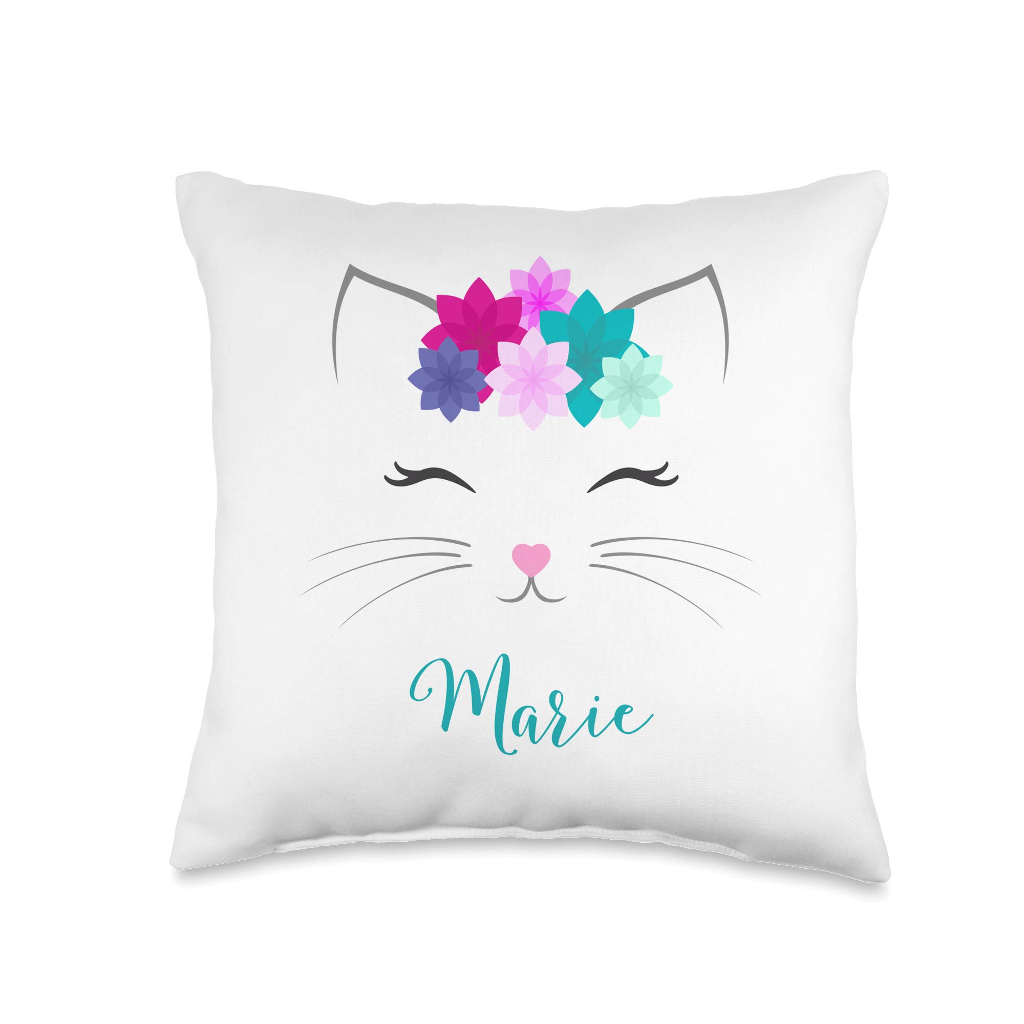 Personalized Marie Name Kitty Cat Throw Pillow - Cute Girls Bedroom Decor Gift for Kids, Teens & Cat Lovers - Perfect for Nursery, Dorm Room & Cozy Home Decor