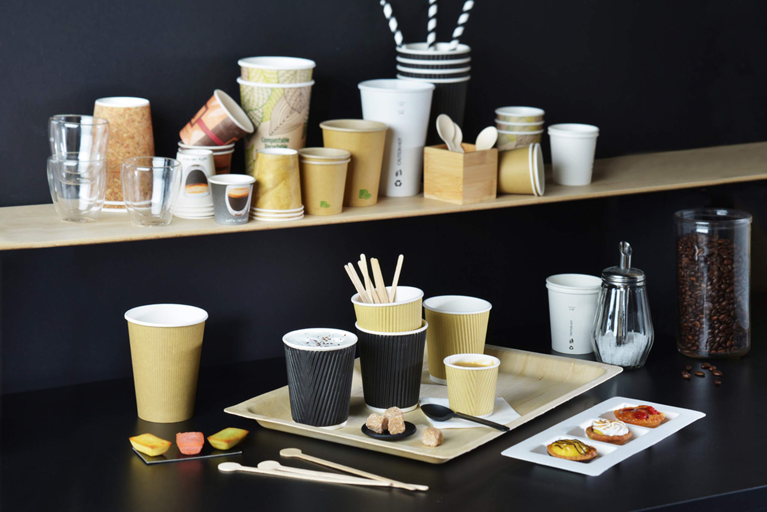 PacknWood 210GCR12T - 12 oz Disposable Corrugated Paper Cups for Hot Drinks - Eco-Friendly Teacup Design Coffee Cups - Bulk 500 Pack for Parties, Cafes & Office Use