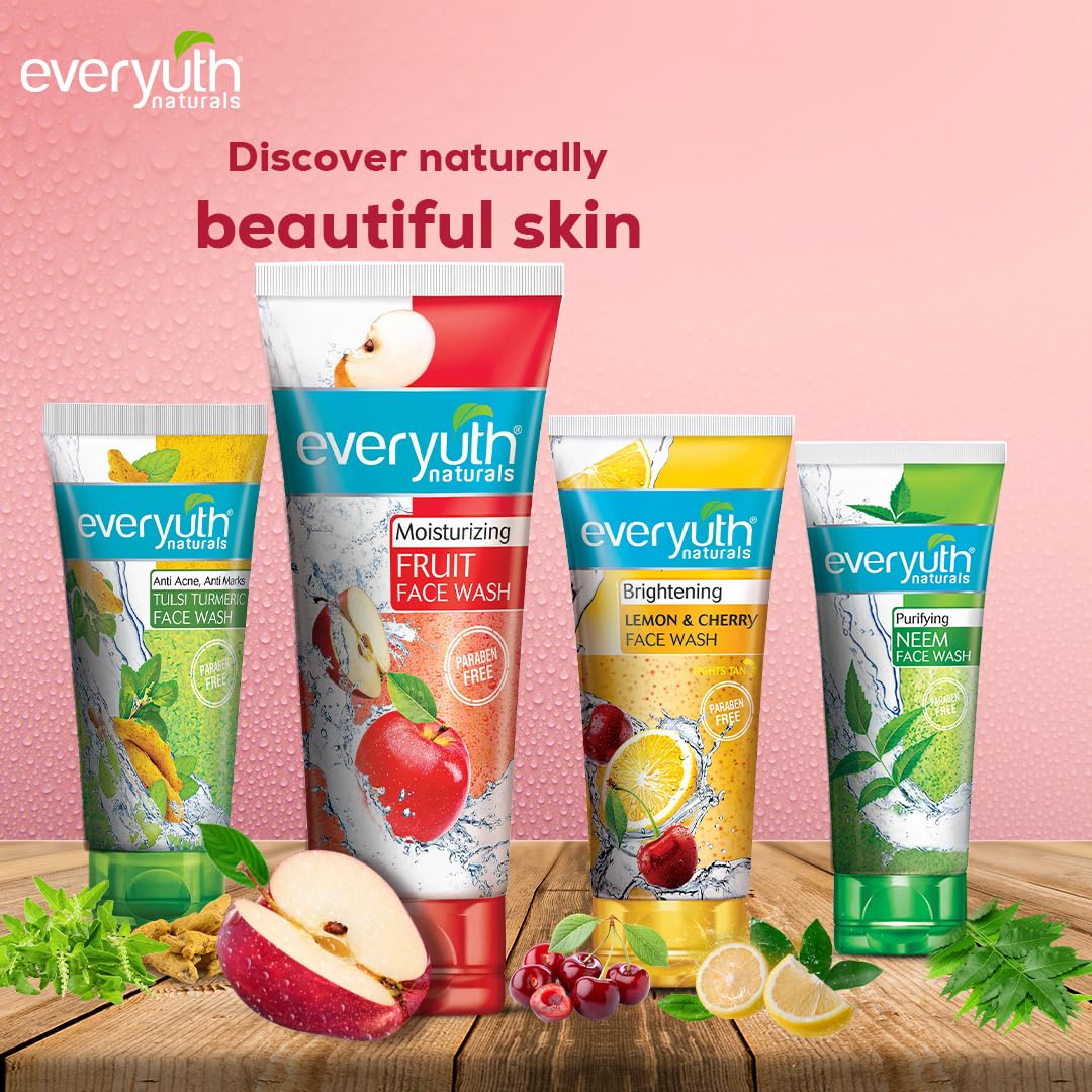 Everyuth Naturals Moisturizing Fruit Face Wash for Glowing Skin - 150gm Tube with Natural Extracts - Perfect for Daily Cleansing & Hydration at Home or Travel