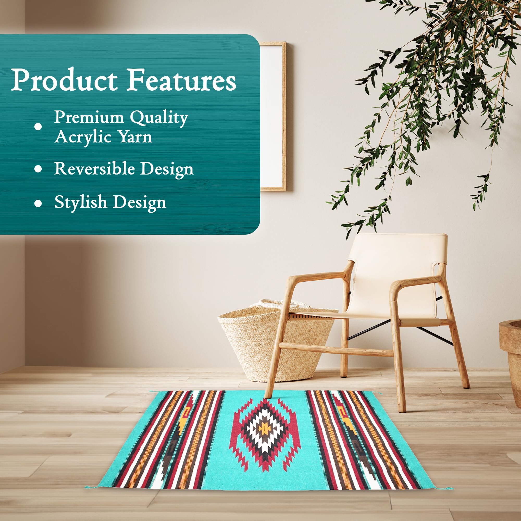 Southwestern Boho Washable Area Rug - Indoor/Outdoor Farmhouse Decor Rug - Western Style for Living Room, Dining, Bedroom - Eagle Eye Design in Teal/Maroon - 32x64 Inches - Perfect for Southwest Home Decor, Patio & Boho Chic Spaces
