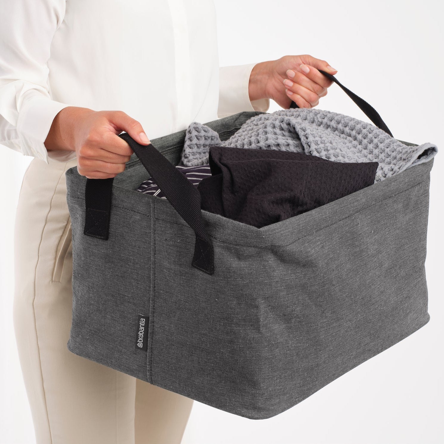 Foldable Laundry Basket 35L Large Capacity - Collapsible Clothes Hamper with Handles, Space-Saving Storage for Laundry Room, Dorm, Travel (Pepper Black)