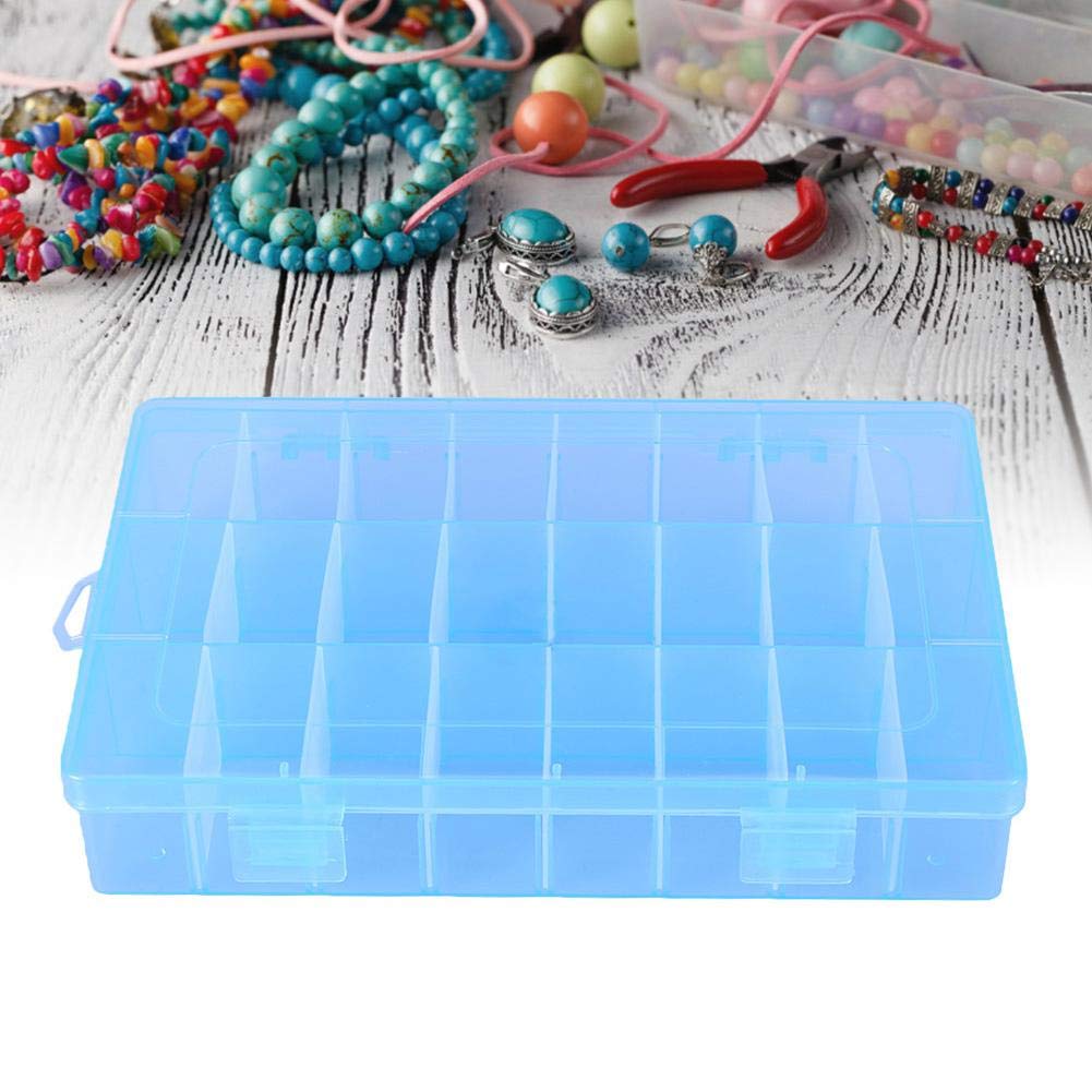 24 Grids Adjustable Jewelry Organizer Box - Detachable Plastic Beads & Earrings Storage Case with Divider - Jewelry Box for Necklaces, Rings, Bracelets - Perfect for Travel, Home & Gift Organization (Blue)
