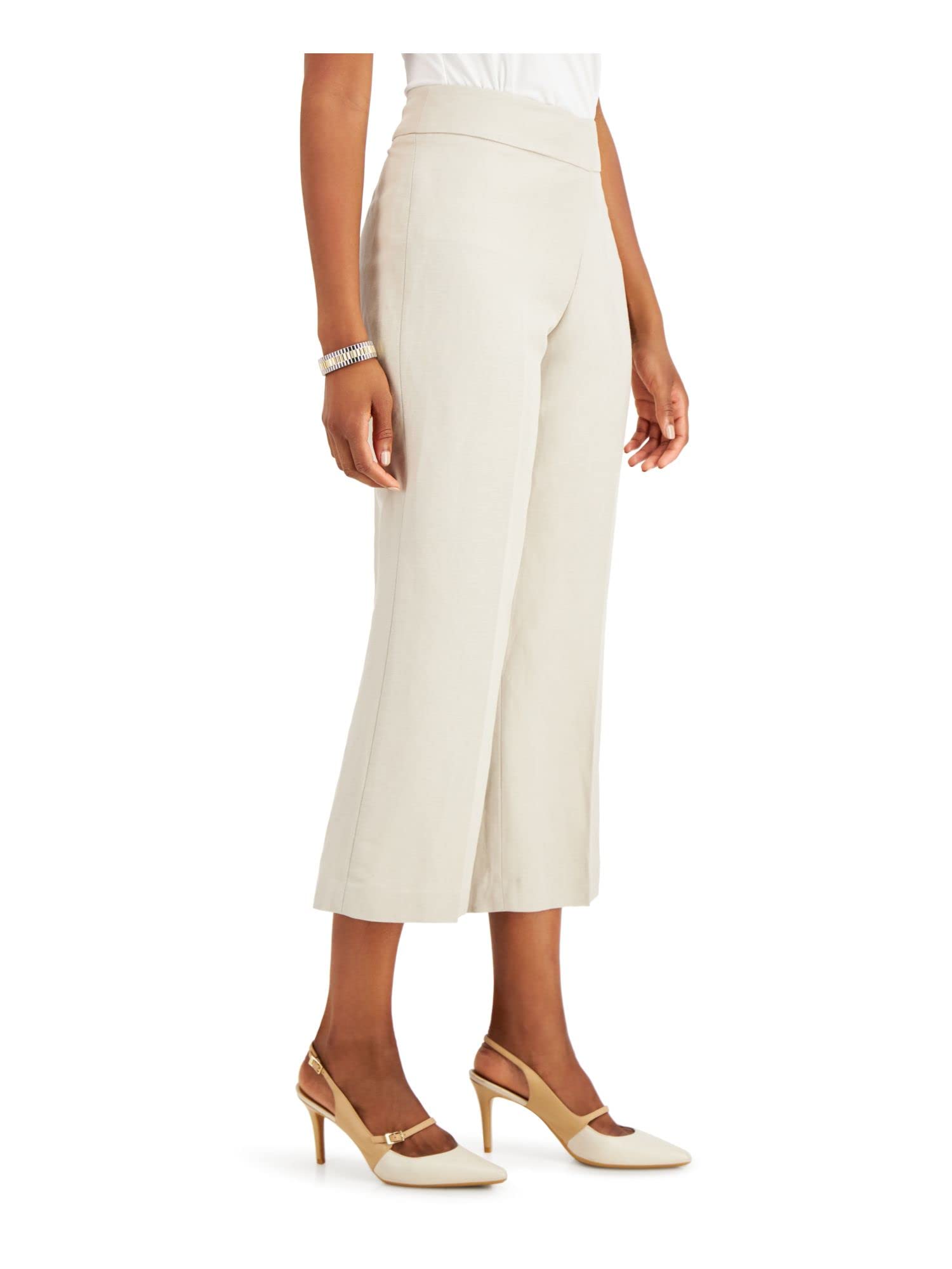 Kasper Women's Linen Wide Leg Pants with Side Zip - Comfortable Casual Pants for Work, Travel & Everyday Wear