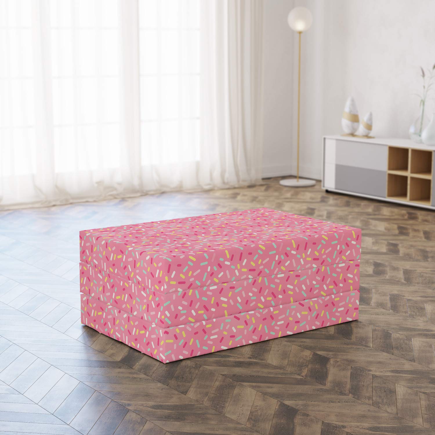Ambesonne Pink and White Foldable Mattress - Donut Sprinkles Design, 74.8