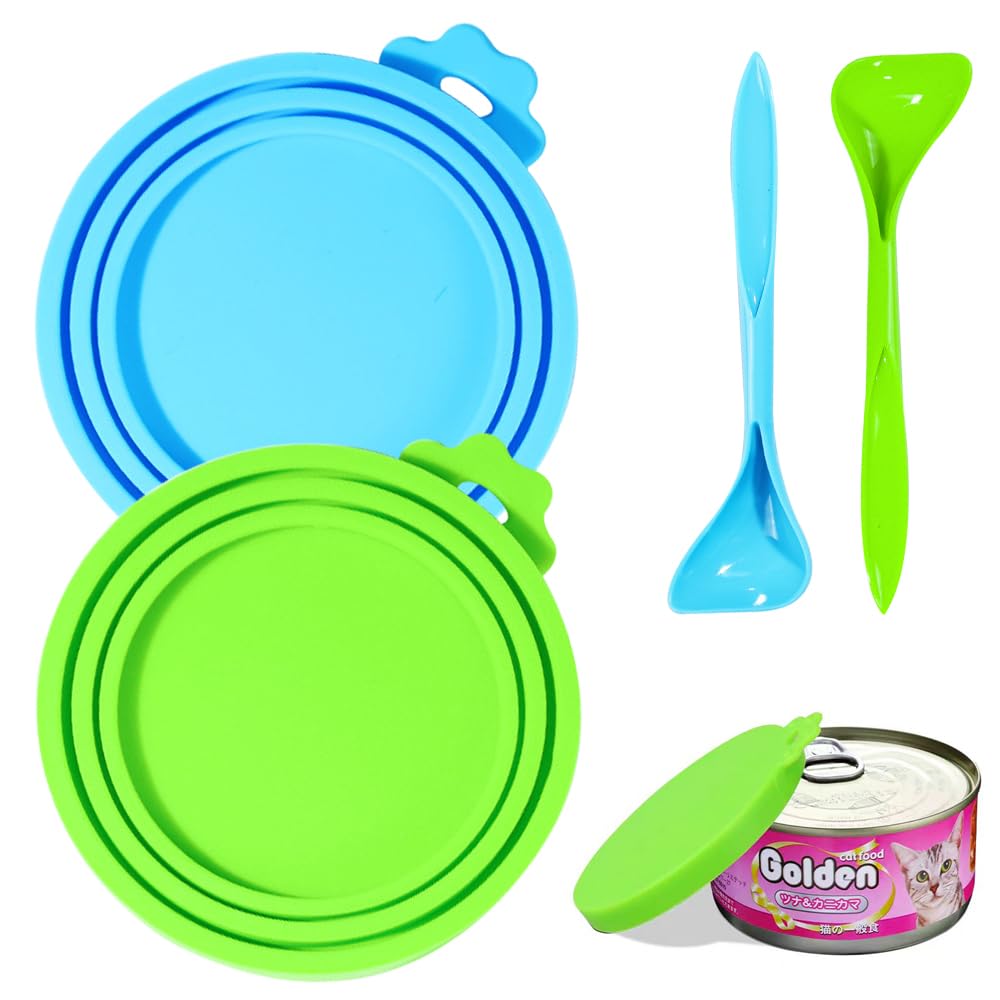 ZukoCert 2-Pack Pet Food Can Lids - Universal Fit for 3 Sizes of Cat & Dog Food Cans with 2 Included Spoons | Airtight Freshness for Wet Pet Food Storage | Perfect for Travel, Camping & Daily Pet Feeding