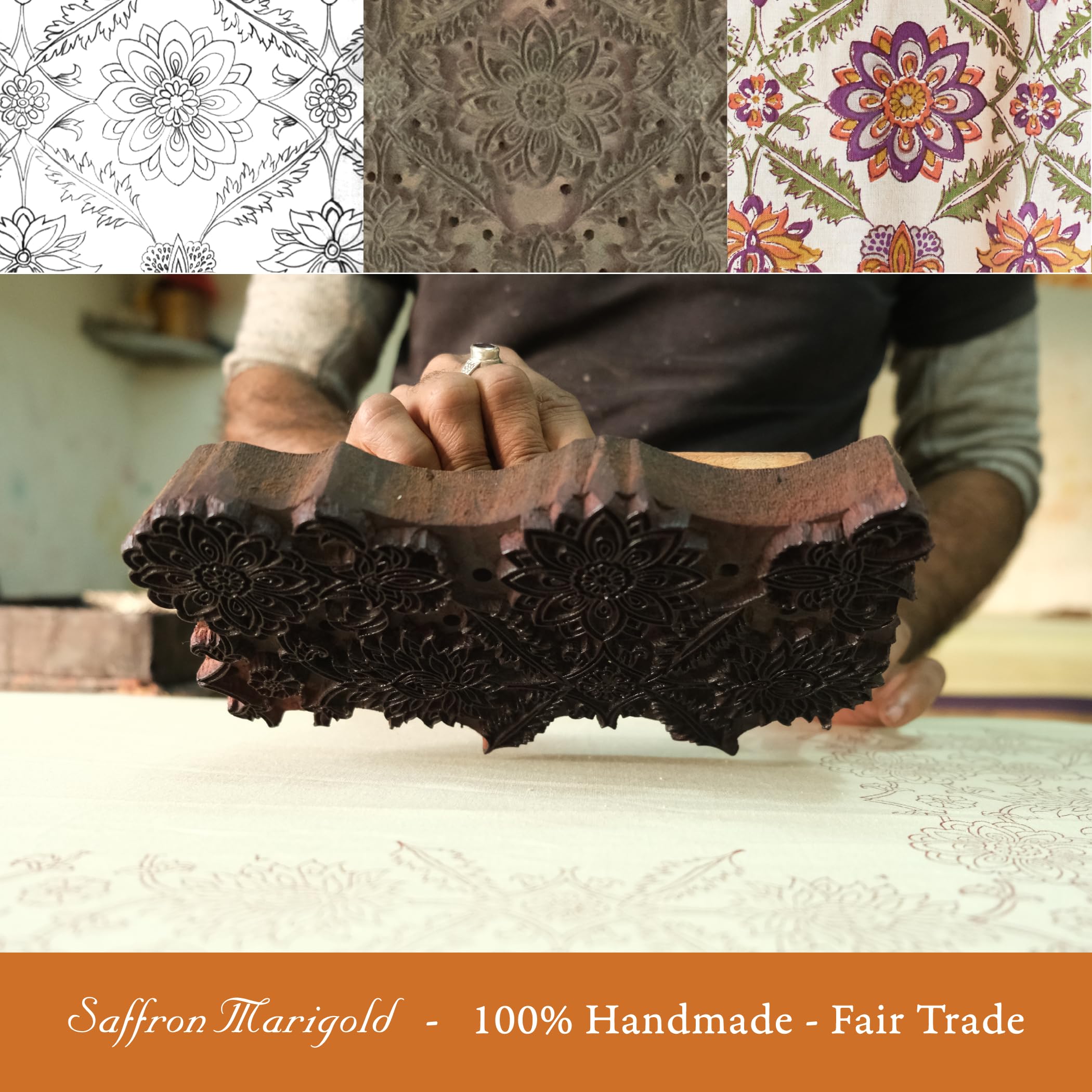 Luxury 100% Cotton Round Hand Block Printed Tablecloth - Orange Blossom Design, Washable & Durable for Home Decor, Perfect for Kitchen, Coffee or Dining Table (70 Inch) - Ideal for Dinner Parties, Family Gatherings & Everyday Use