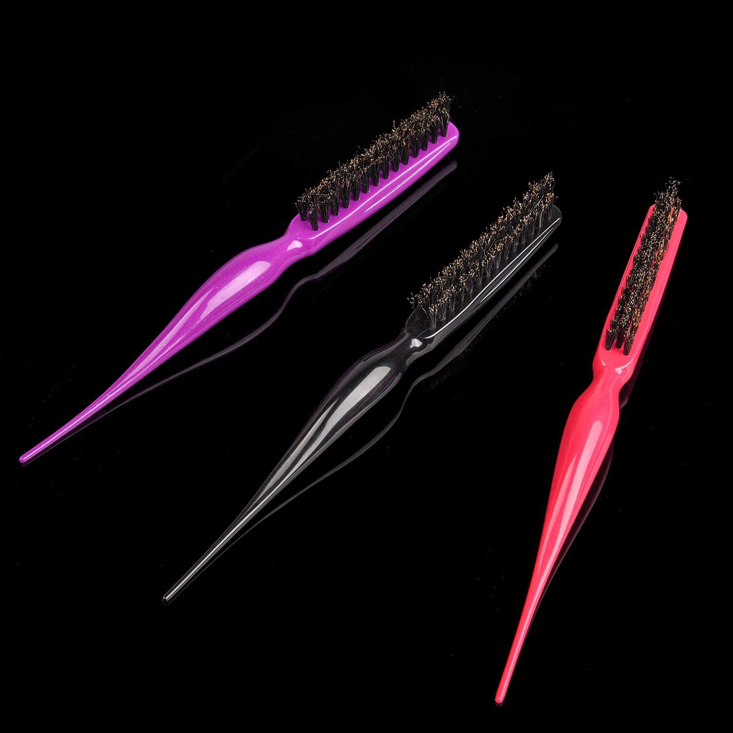 3-Piece Boar Bristle Hair Brush Set - Volumizing & Teasing Hair Brush with Scalp Massage for Thicker, Fuller Hair - Perfect for Styling, Hair Care & Salon Use at Home