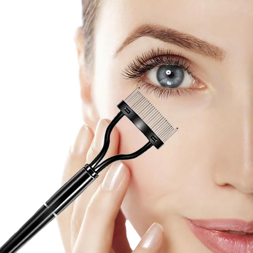 Lmyzcbzl Stainless Steel Eyelash Comb & Eyebrow Separator - Foldable Portable Makeup Brush Tool for Perfect Lash Definition & Grooming | Ideal for Travel, Professional Makeup Kits & Daily Beauty Routine