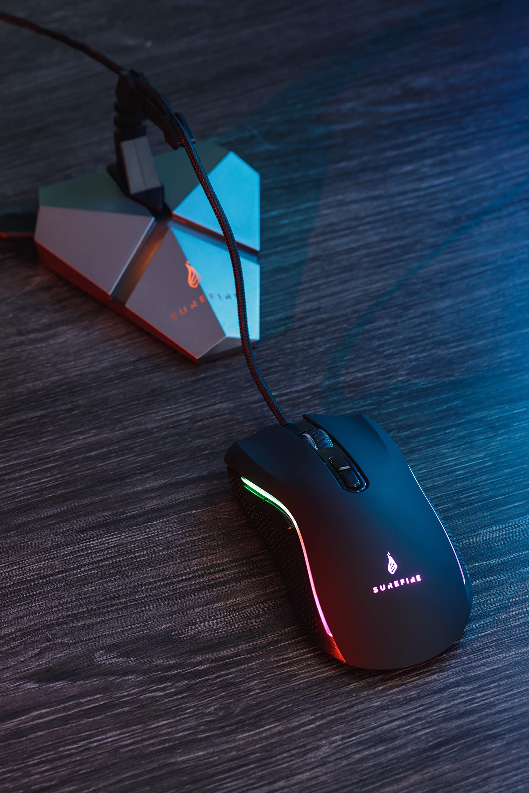 SureFire Axis Gaming Mouse Bungee Hub with 3X USB 3.2 Gen 1 Ports, RGB Mouse Cable Holder, microSD Slot - Ergonomic Gaming Accessory for PC & Laptop - Perfect for Esports, Streaming & Office Work