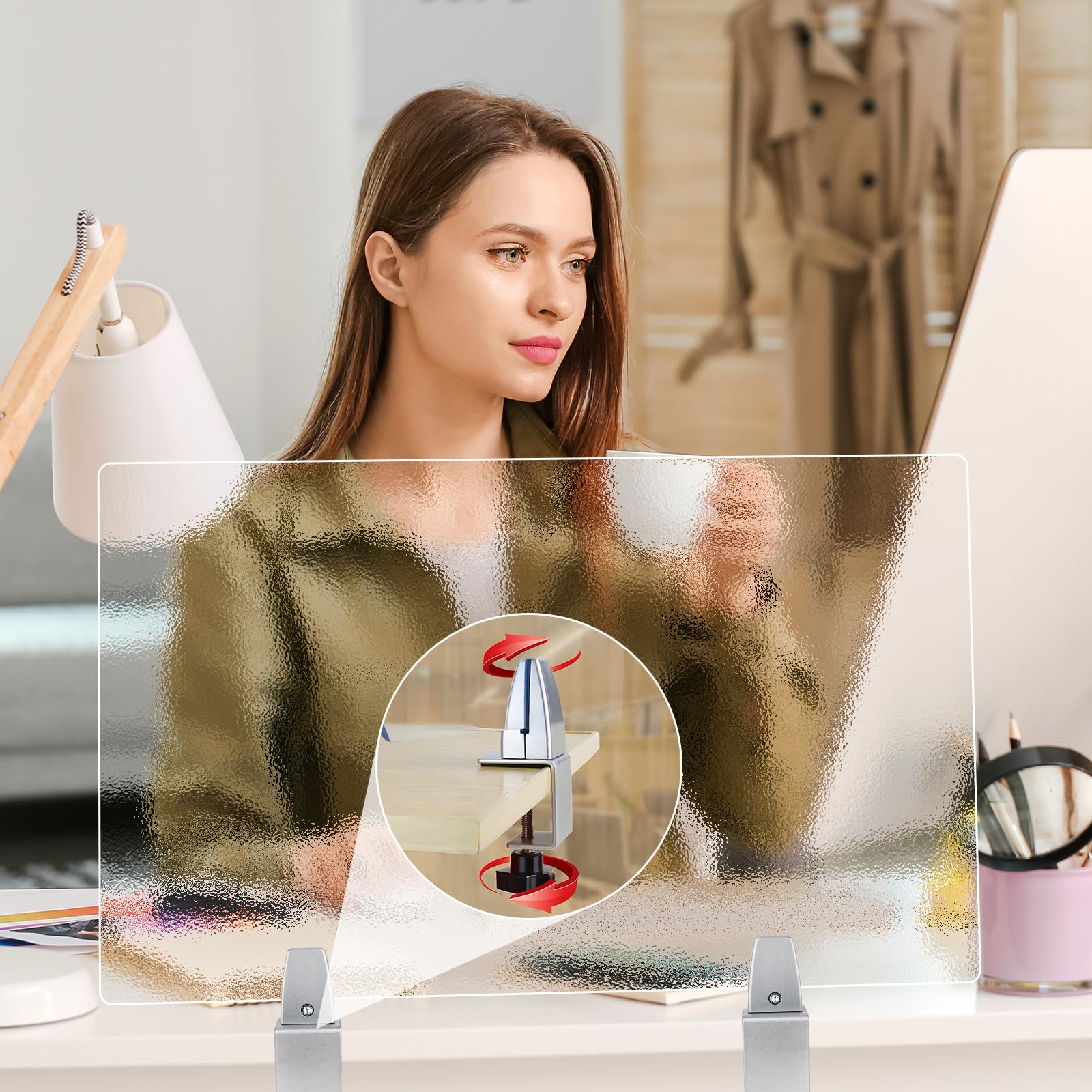 4 Pack Adjustable Aluminum Sneeze Guard Clamps - Acrylic Desk Divider Supports for Counter Privacy Shields | Perfect for Office Workstations, Restaurant Counters & Retail Checkout Areas