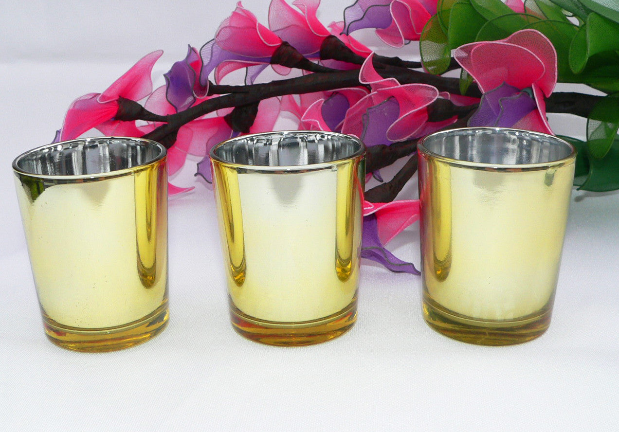 10 Pack Gold Glass Votive Tealight Candle Holders - Elegant Mercury Glass Candlesticks for Wedding, Valentine's Day, Bridal Shower, Baby Shower & Party Decorations - Perfect for Romantic Dinners, Centerpieces and Special Events